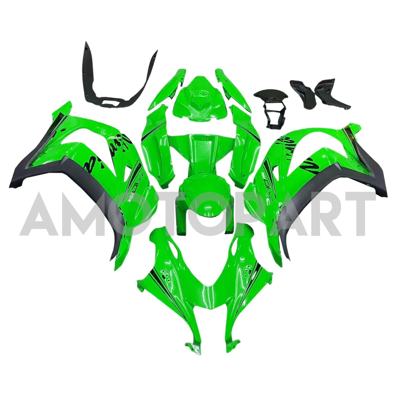 Amotopart 2016-2020 Kawasaki ZX10R グリーン ブラックロゴ付き フェアリングキット