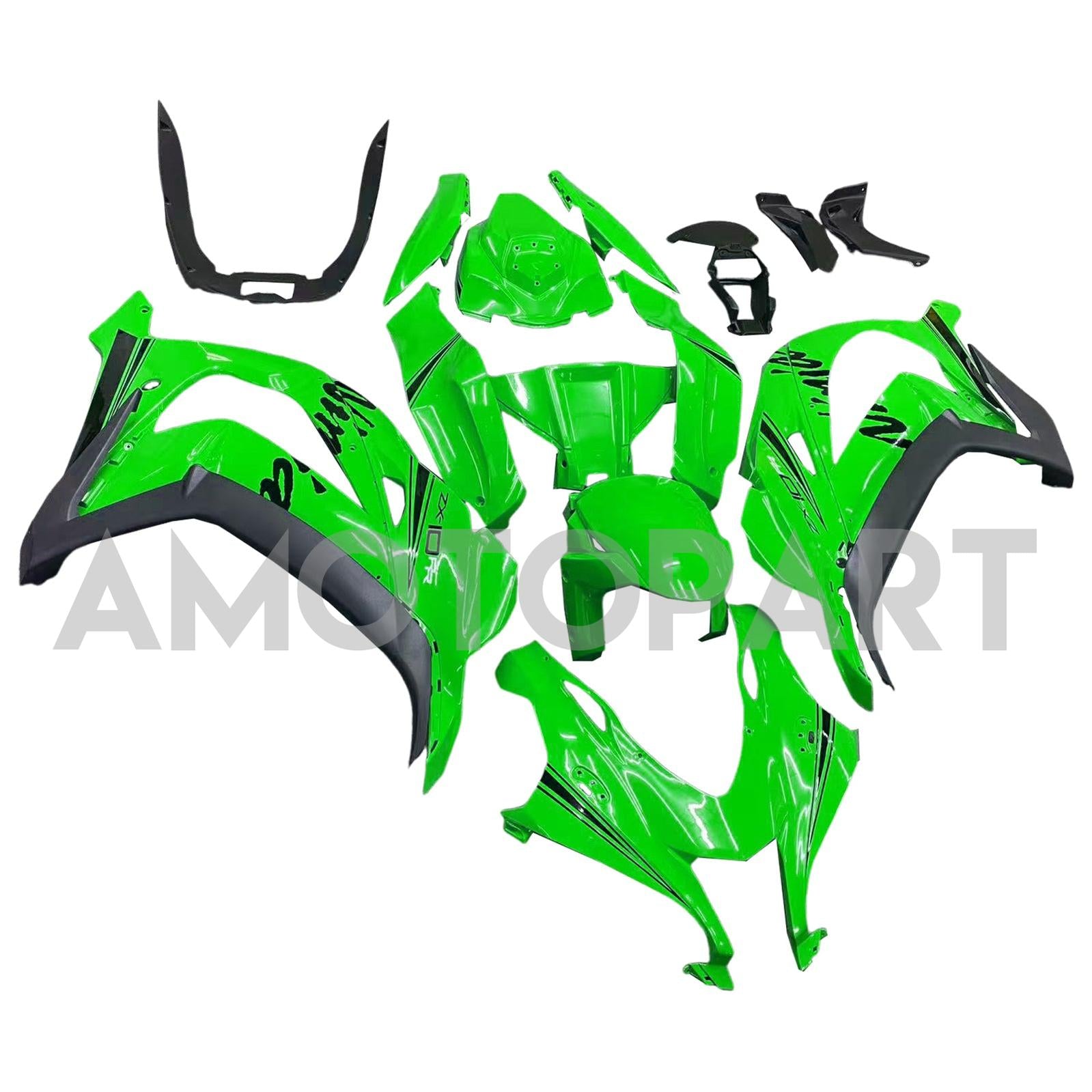 Amotopart 2016-2020 Kawasaki ZX10R グリーン ブラックロゴ付き フェアリングキット