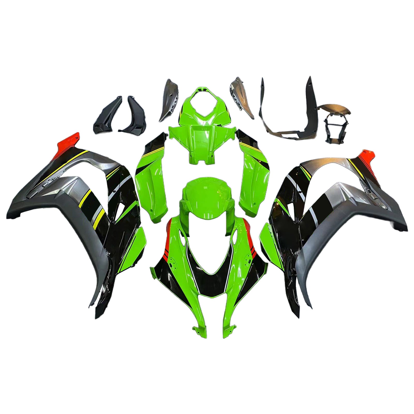 Amotopart 2016-2020 Kawasaki ZX10R Black&Green Style7 Fairing Kit
