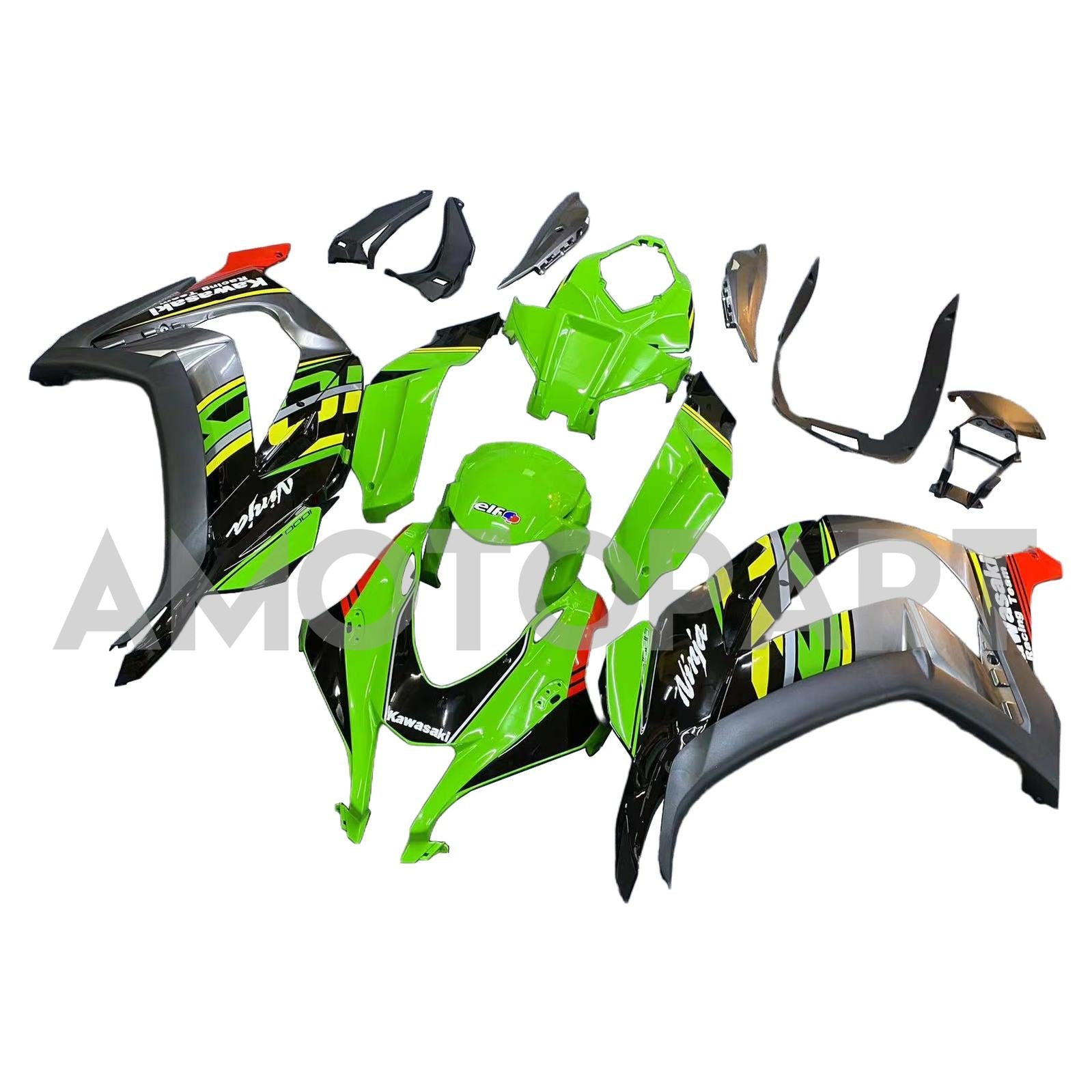 Amotopart 2016-2020 Kawasaki ZX10R Black&Green Style7 Fairing Kit