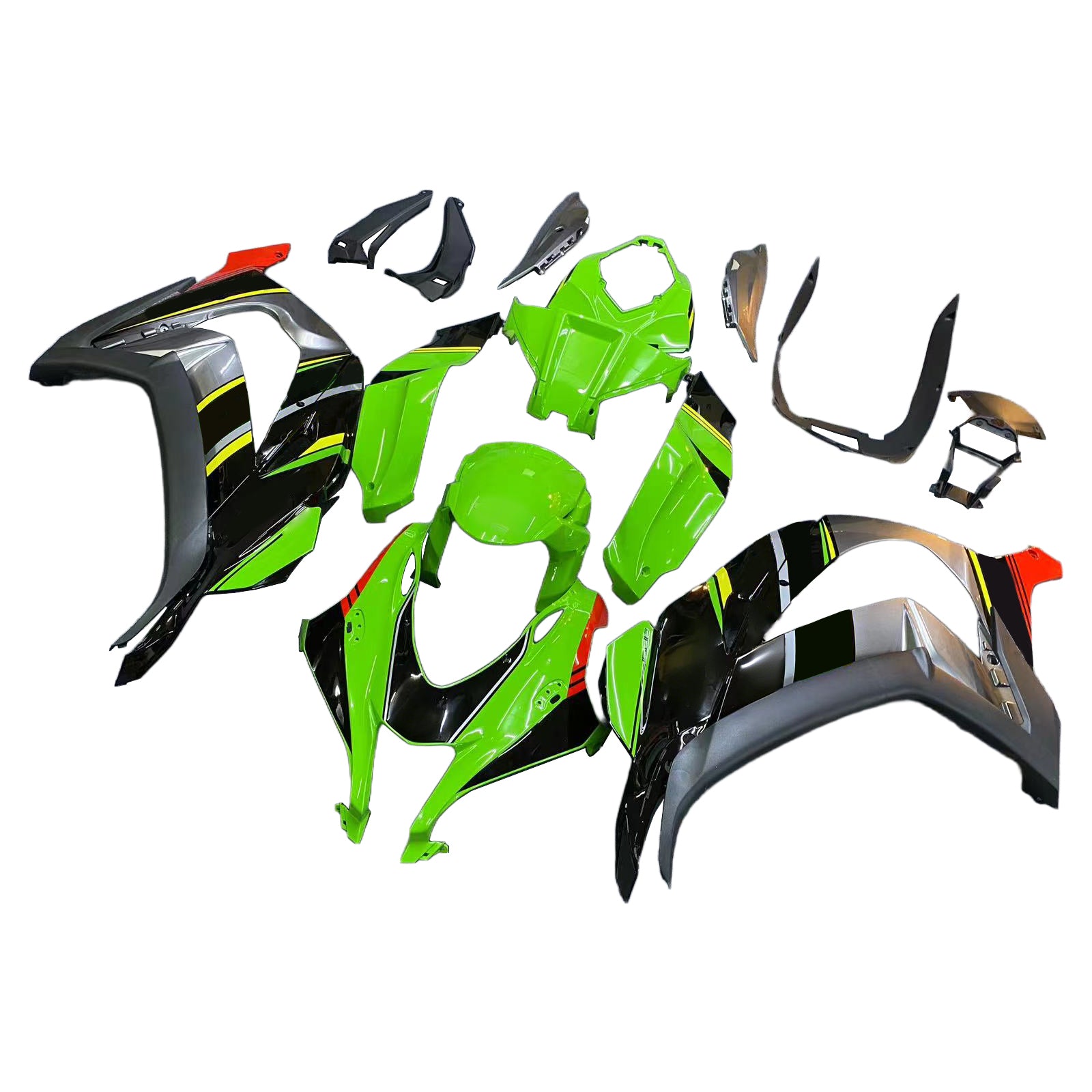 Amotopart 2016-2020 Kawasaki ZX10R Black&Green Style7 Fairing Kit