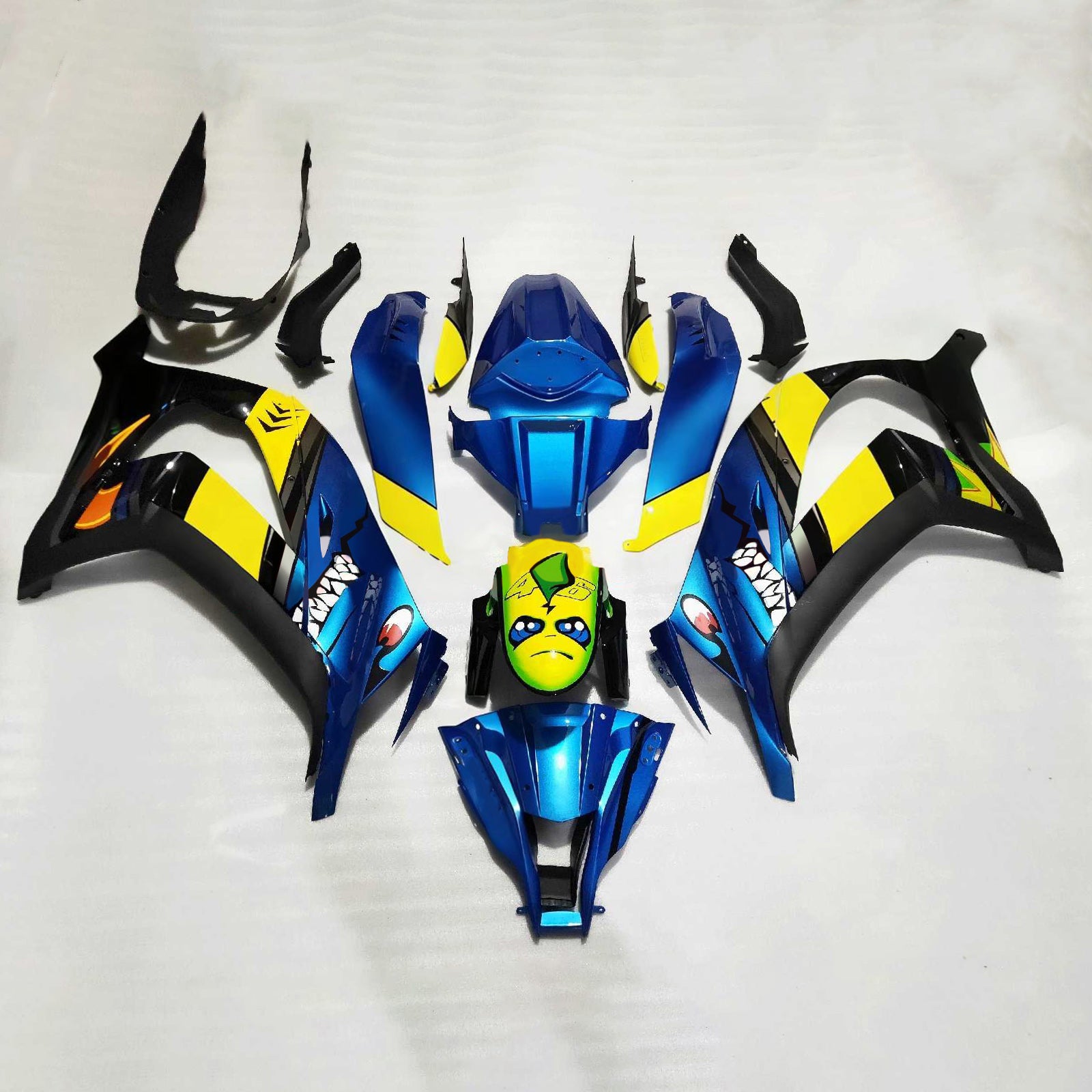 Amotopart 2016-2020 Kawasaki ZX10R Blue & Yellow Monster Fairing Kit