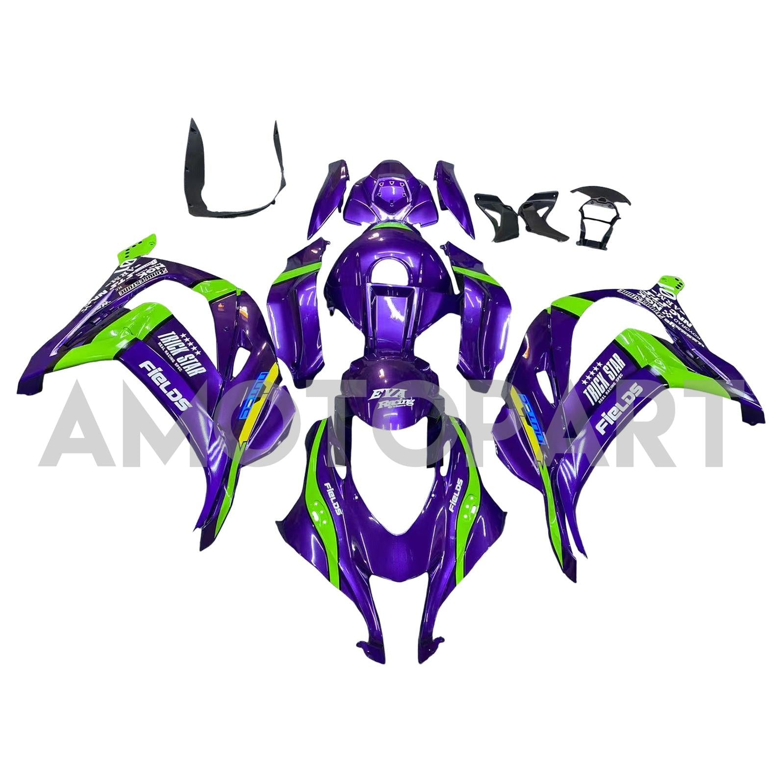 Amotopart 2016-2020 Kawasaki ZX10R Purple&Green Fairing Kit