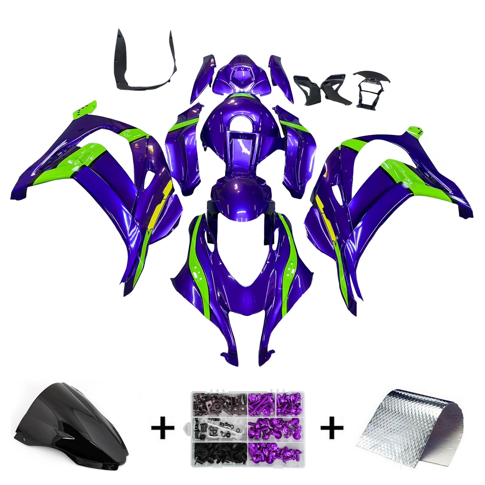 Amotopart 2016-2020 Kawasaki ZX10R Purple&Green Fairing Kit