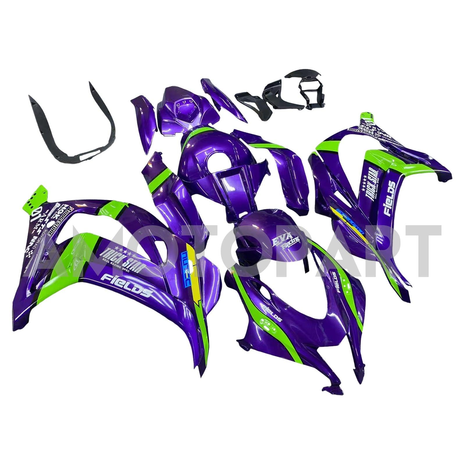 Amotopart 2016-2020 Kawasaki ZX10R Purple&Green Fairing Kit