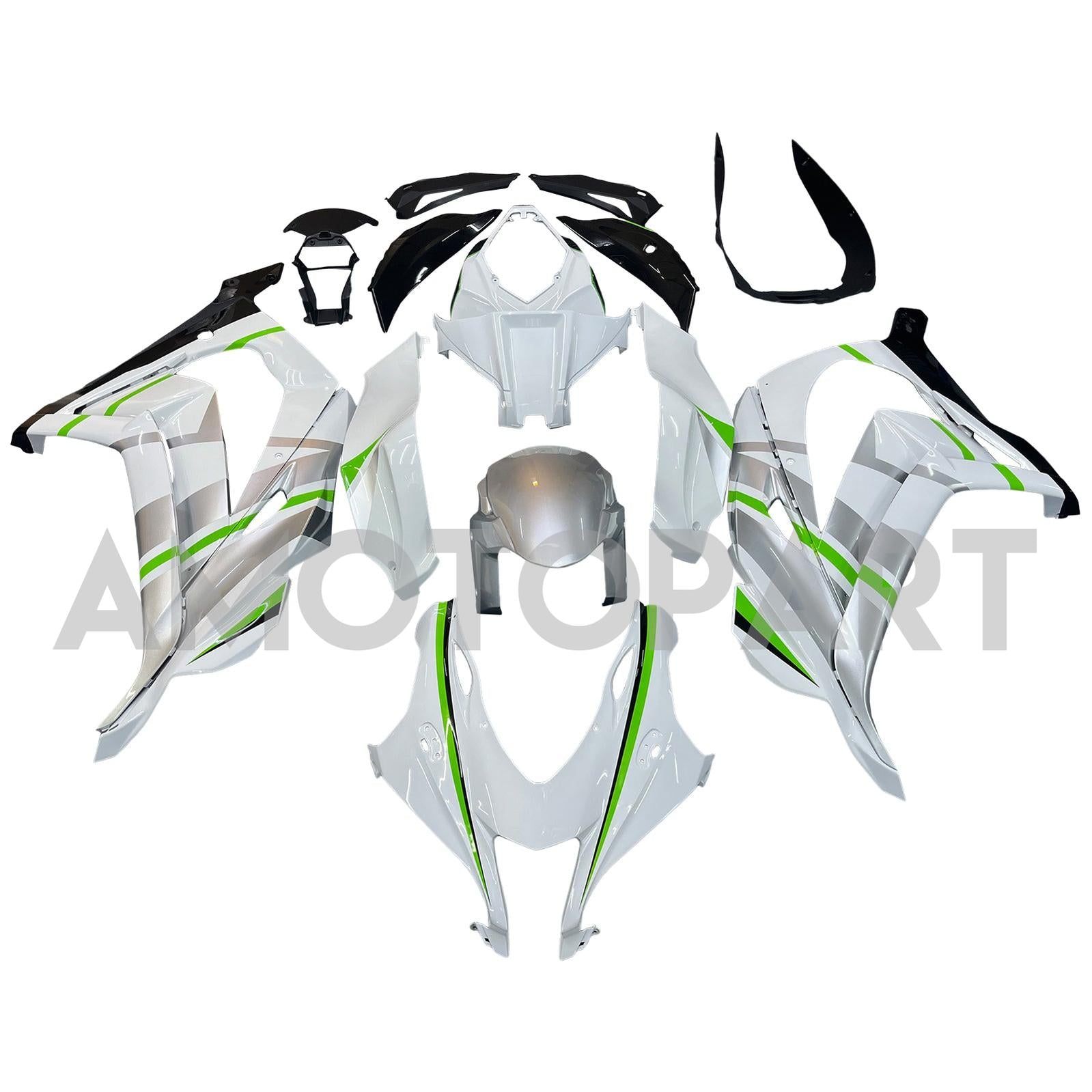 Amotopart 2016-2020 Kawasaki ZX10R Silver&Green Fairing Kit