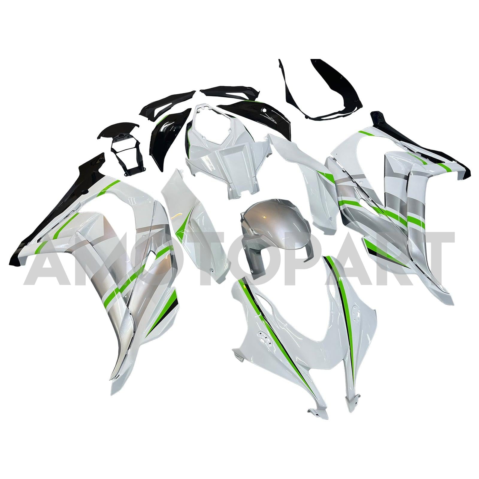 Amotopart 2016-2020 Kawasaki ZX10R Silver&Green Fairing Kit