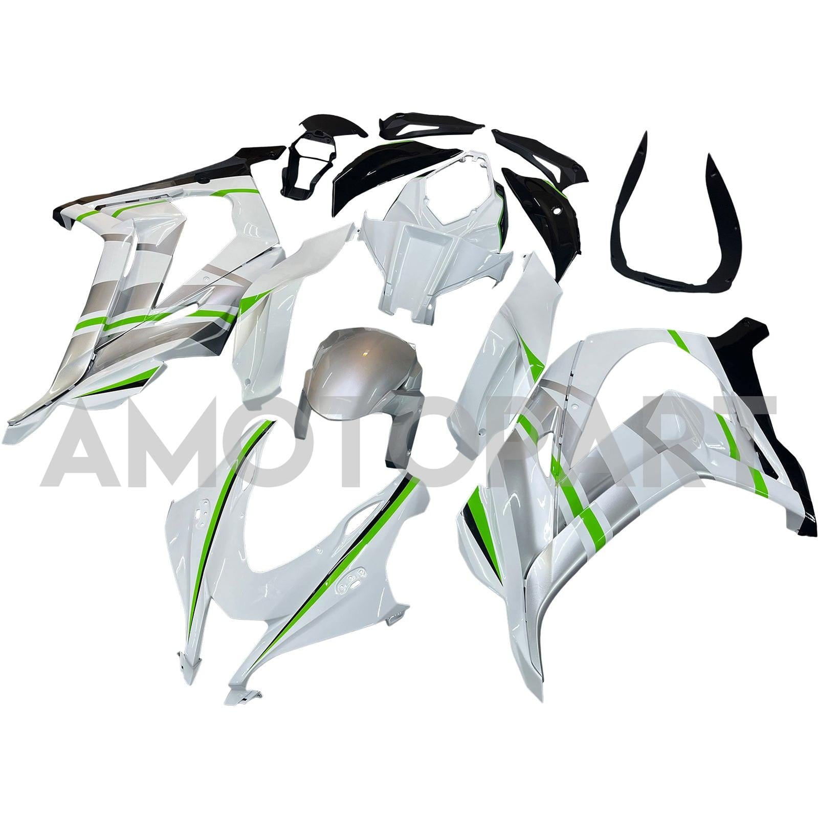 Amotopart 2016-2020 Kawasaki ZX10R Silver&Green Fairing Kit