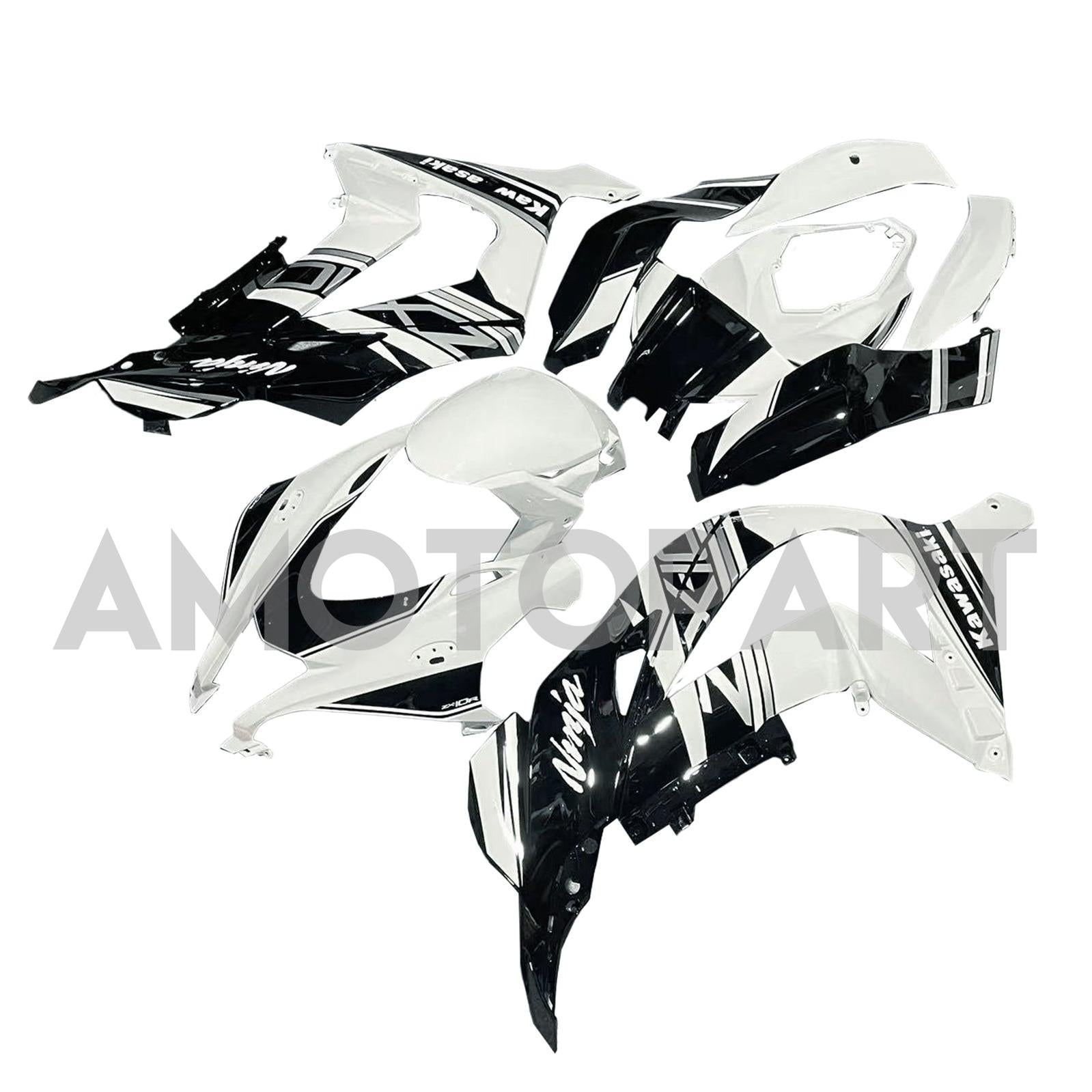 Amotopart 2016-2020 ZX10R Kawasaki Black & White Style3 Fairing Kit