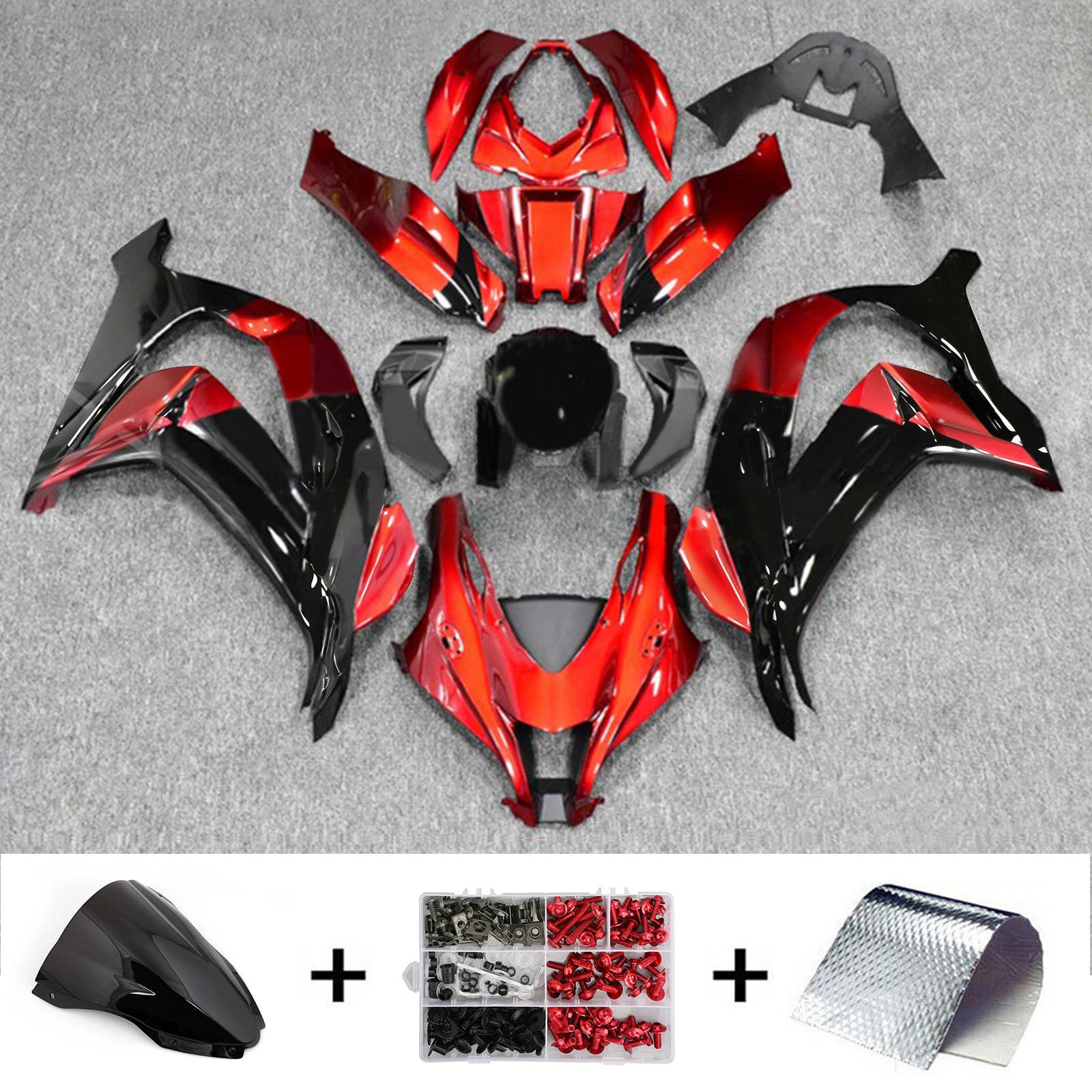 Amotopart 2016-2020 ZX10R Kawasaki Red&Black Style2 Fairing Kit