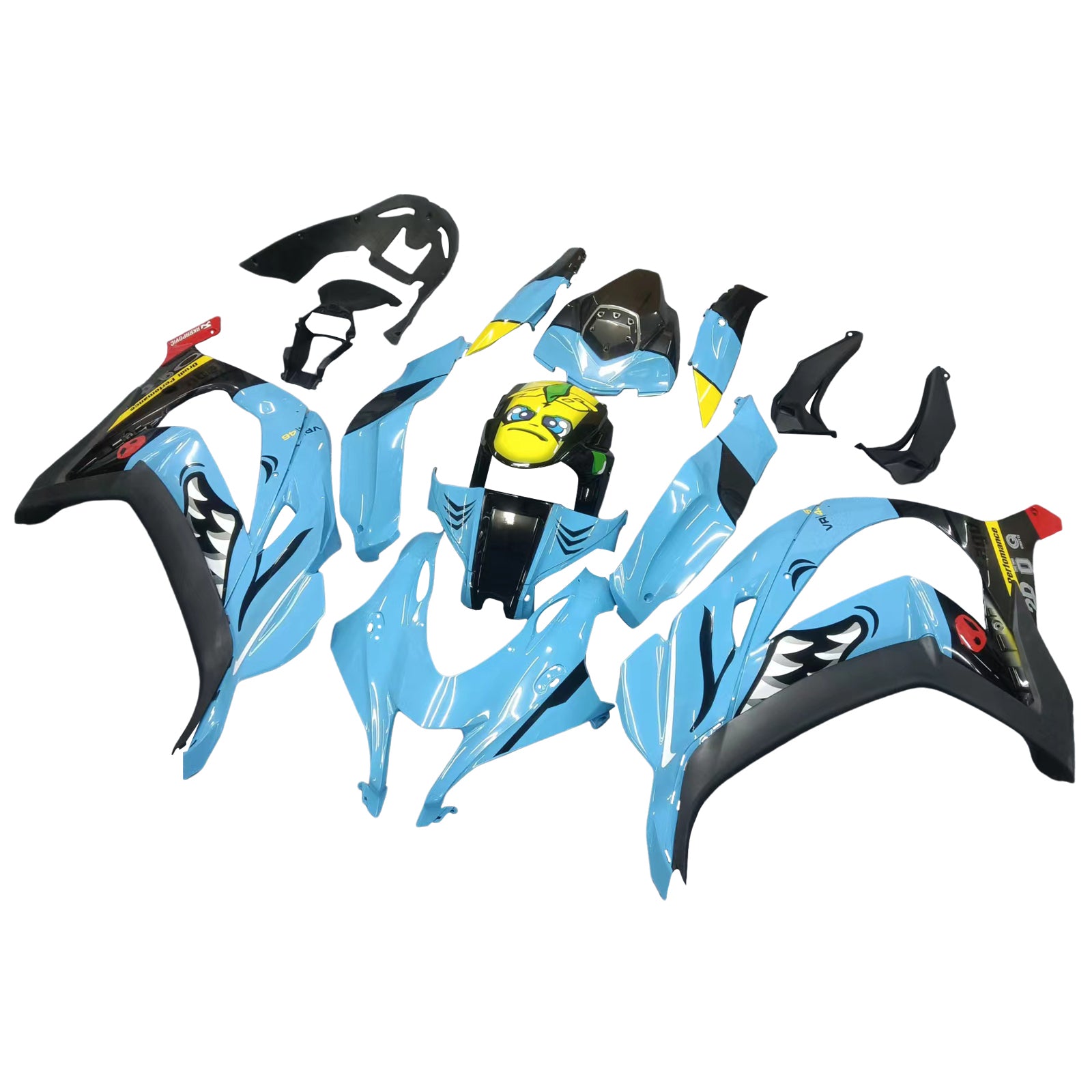 Amotopart 2016-2020 ZX10R Kawasaki Blue Shark Teeth Fairing Kit