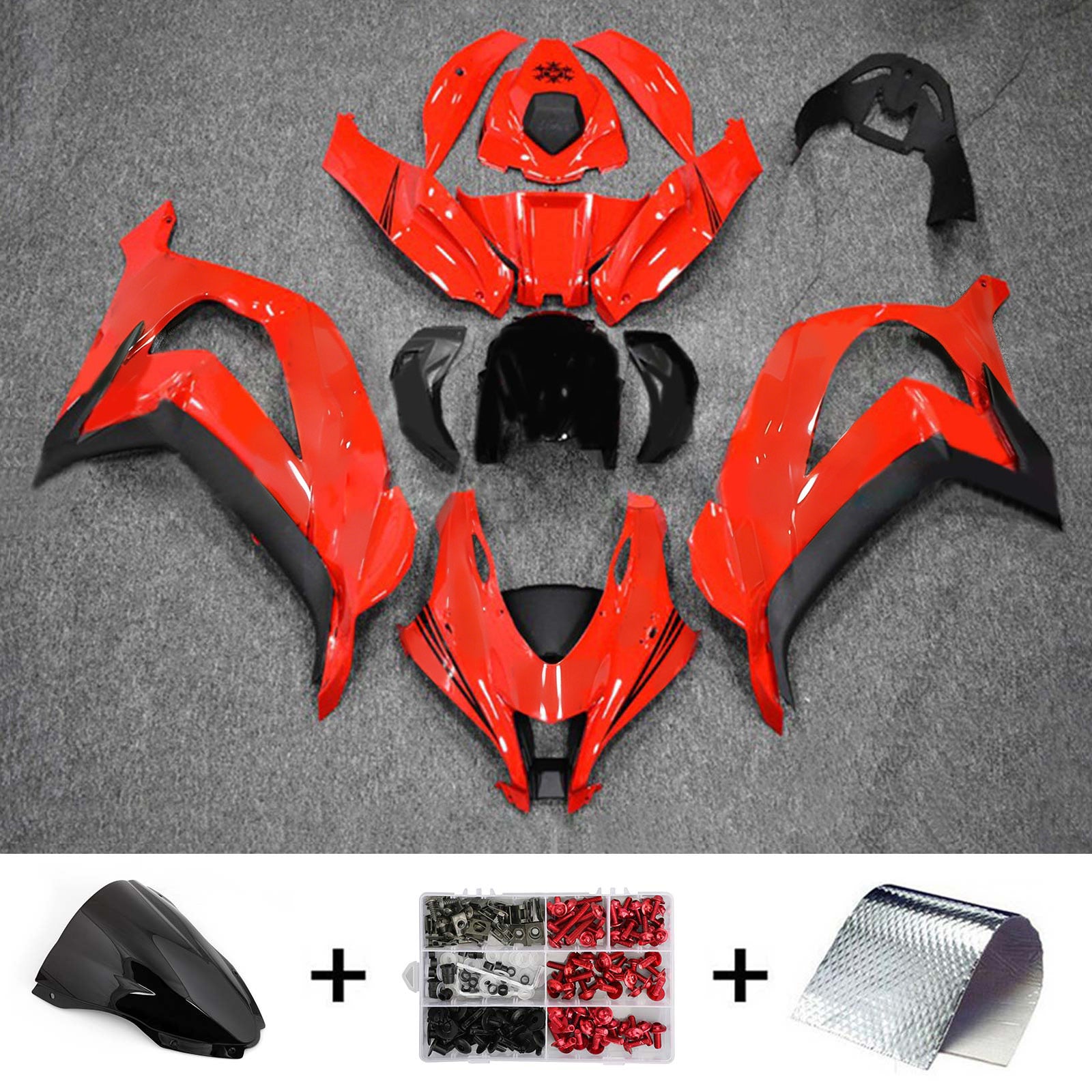 Amotopart 2016-2020 ZX10R Kawasaki Red & Black Styl3 Zestaw Fairing