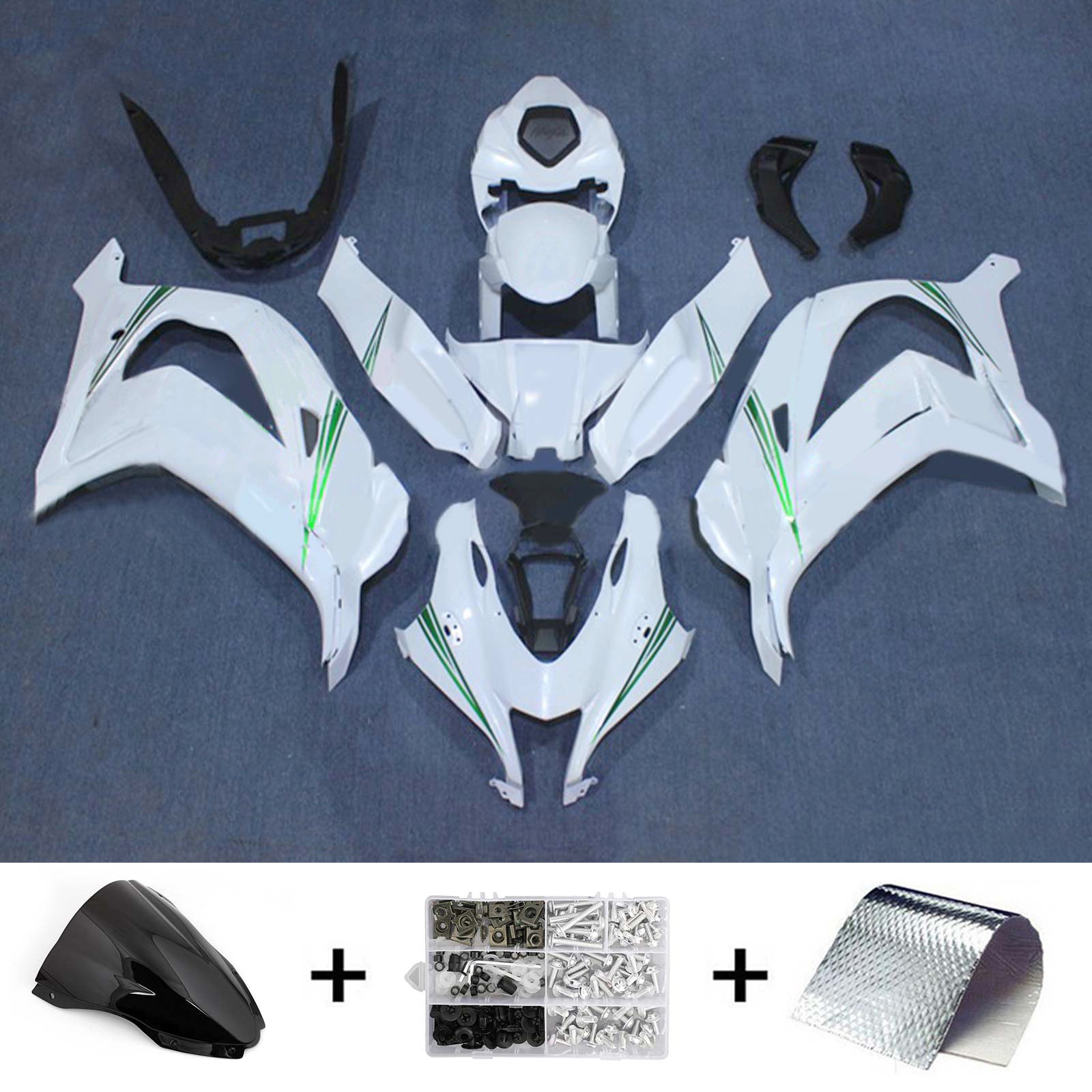 AMOTOPART 2016-2020 ZX10R KAWASAKI BLANC AVEC VERT LOGO FAIRING Kit