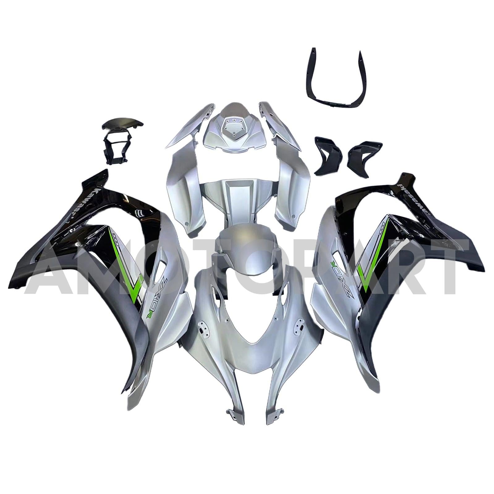 Amotopart 2016-2020 ZX10R Kawasaki Silver&Black Fairing Kit