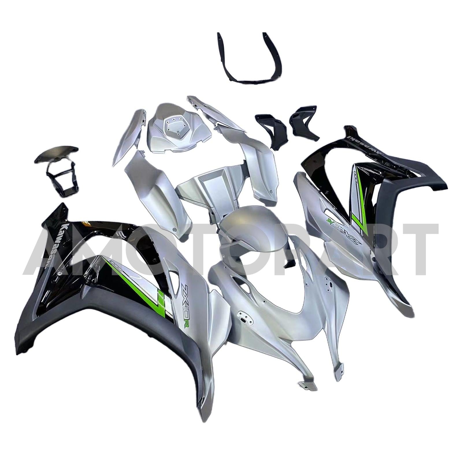 Amotopart 2016-2020 ZX10R Kawasaki Silver&Black Fairing Kit