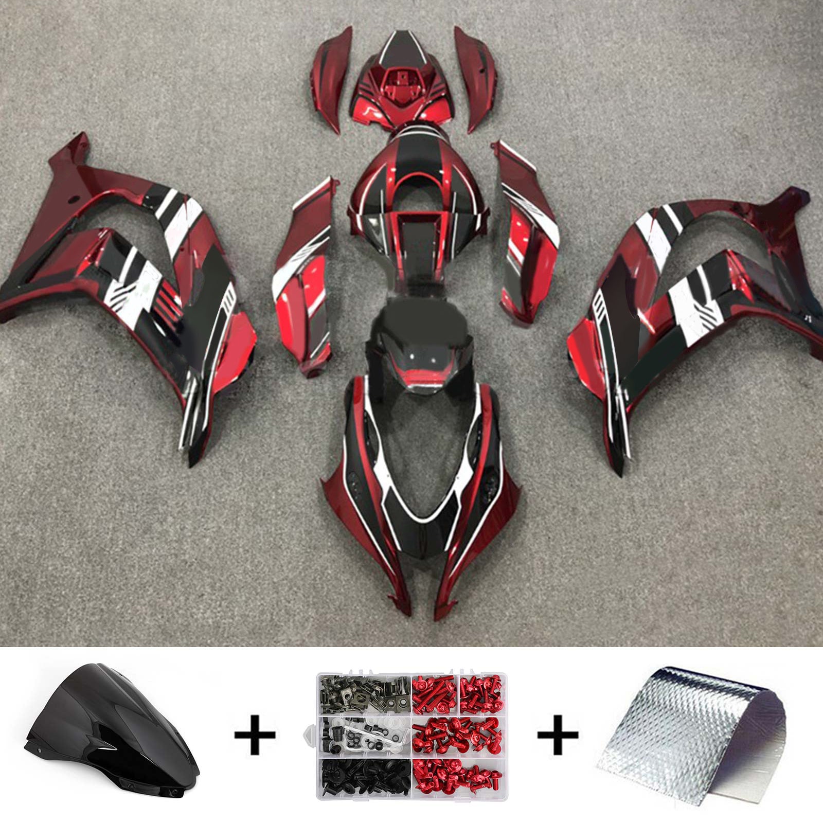 Amotopart 2016-2020 ZX10R Kawasaki Kit carena rosso e nero Style 5