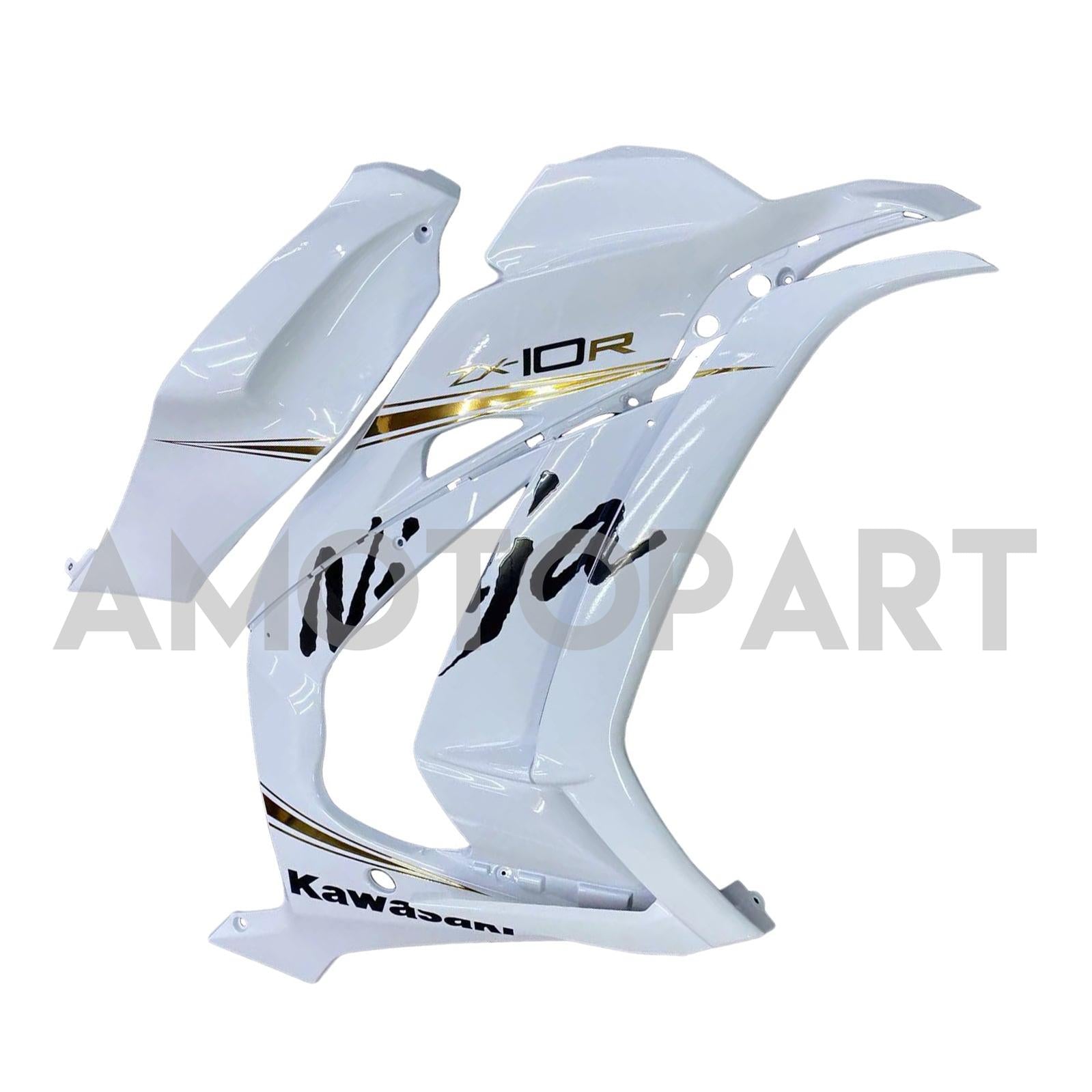 Amotopart 2016–2020 ZX10R Kawasaki Weiß&Schwarzes Logo-Verkleidungskit