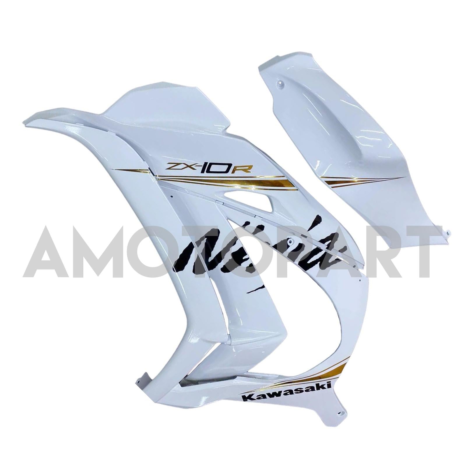 Amotopart 2016–2020 ZX10R Kawasaki Weiß&Schwarzes Logo-Verkleidungskit
