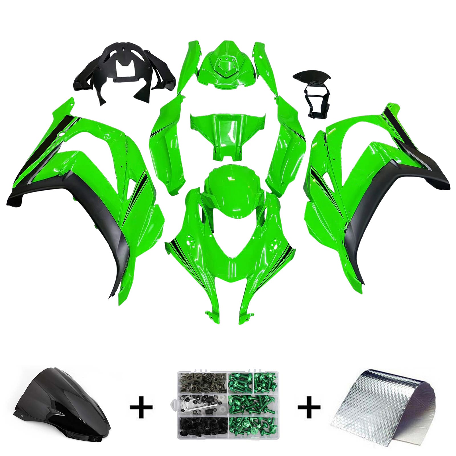 Amotopart 2016-2020 ZX10R Kawasaki Green & Black Styl3 Zestaw Fairing