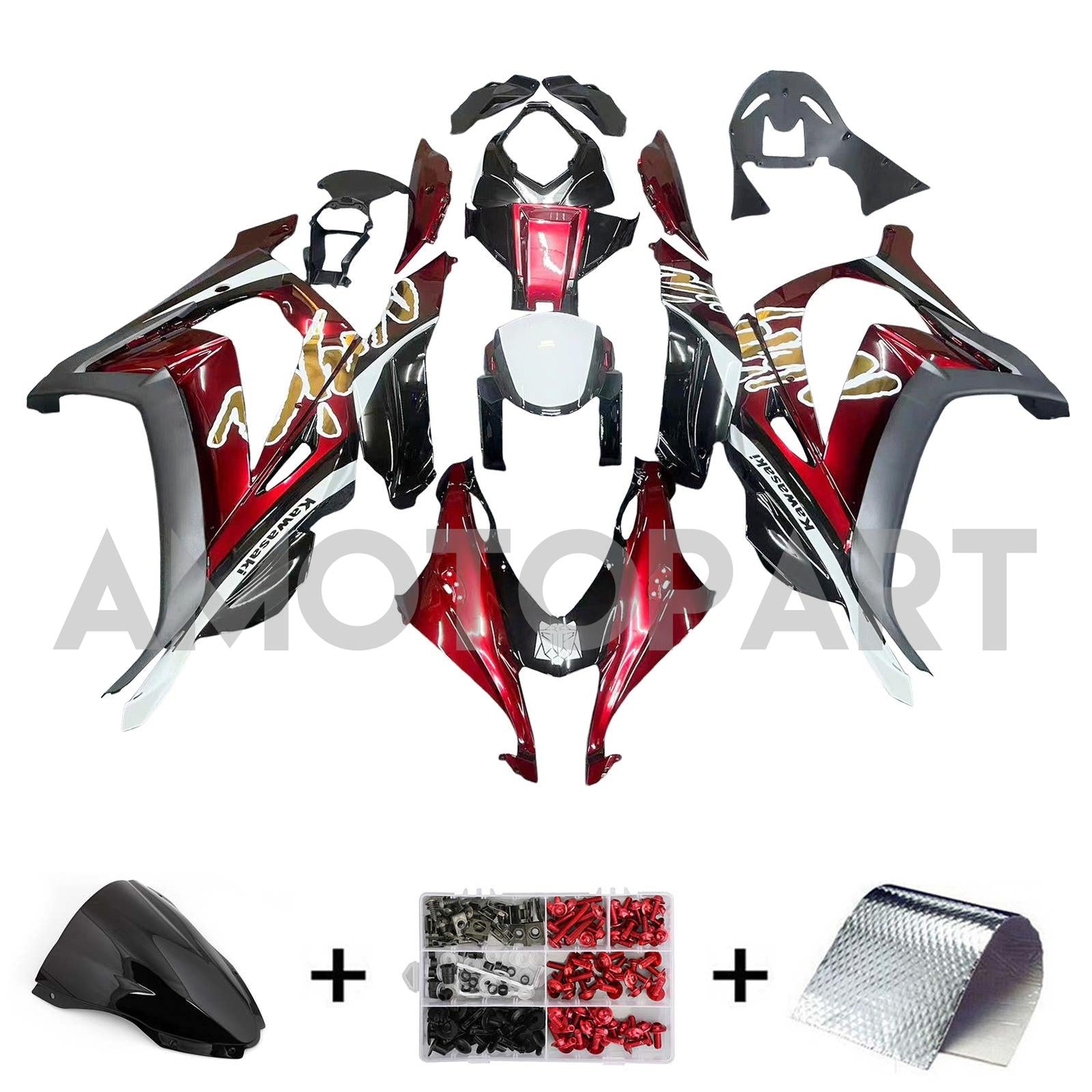 Amotopart 2016-2020 ZX10R Kawasaki Red & Black Style 7 Failing Kit
