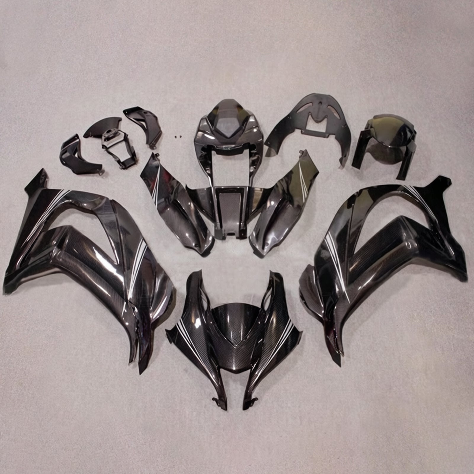 Amotopart 2016–2020 Kawasaki ZX10R Schwarz-weißes Carbonfaser-Muster-Verkleidungsset