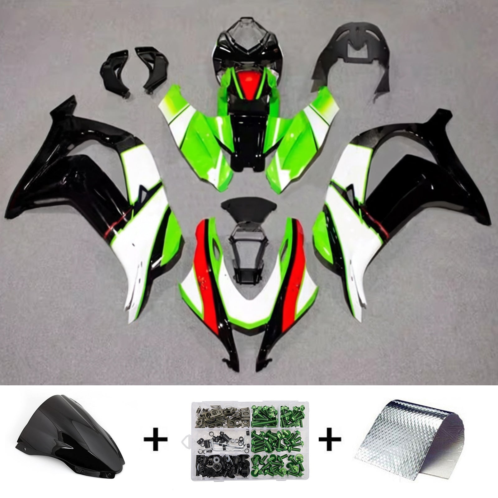 Amotopart 2016-2020 Kawasaki ZX10R グリーン ブラック ホワイト レッド フェアリングキット
