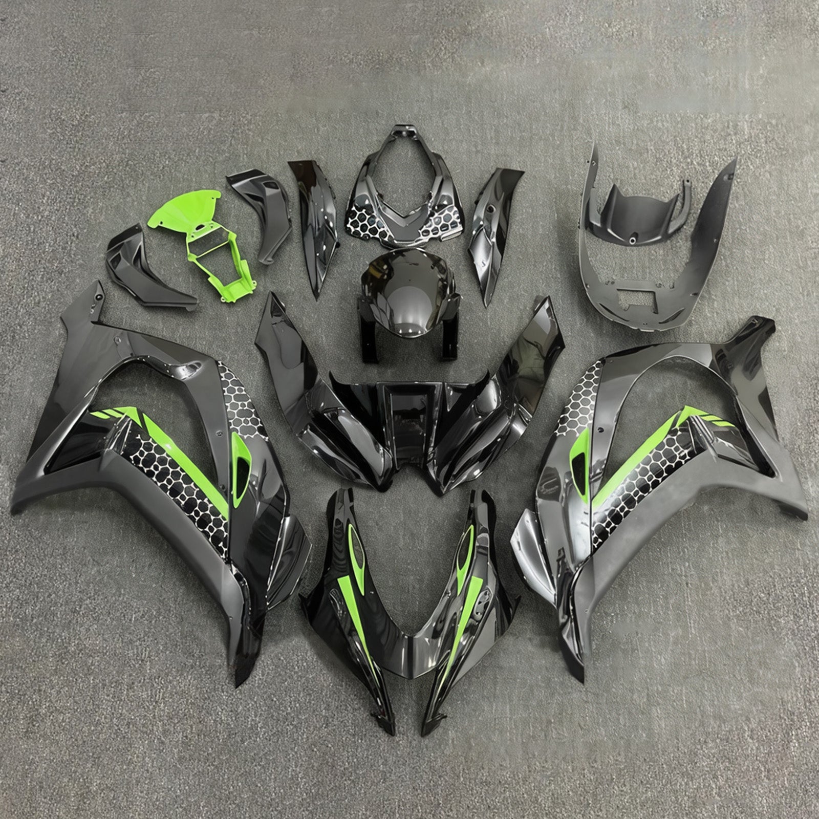 Amotopart 2016–2020 Kawasaki ZX10R Schwarz Grün Verkleidungsset