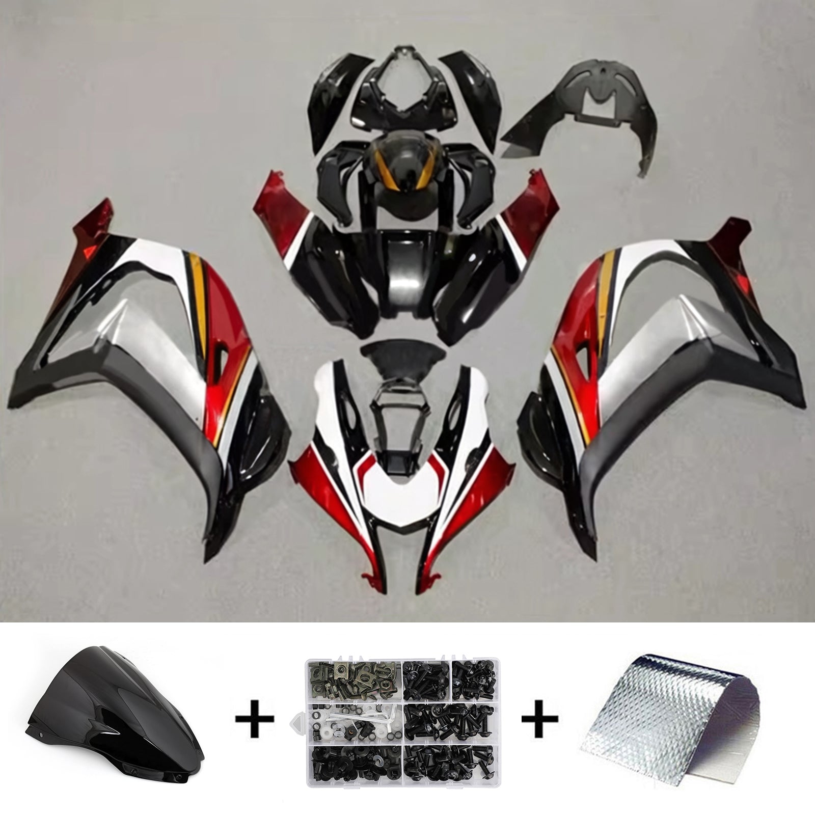 Amotopart 2016–2020 Kawasaki ZX10R Rot Silber Schwarz Weiß Verkleidungsset