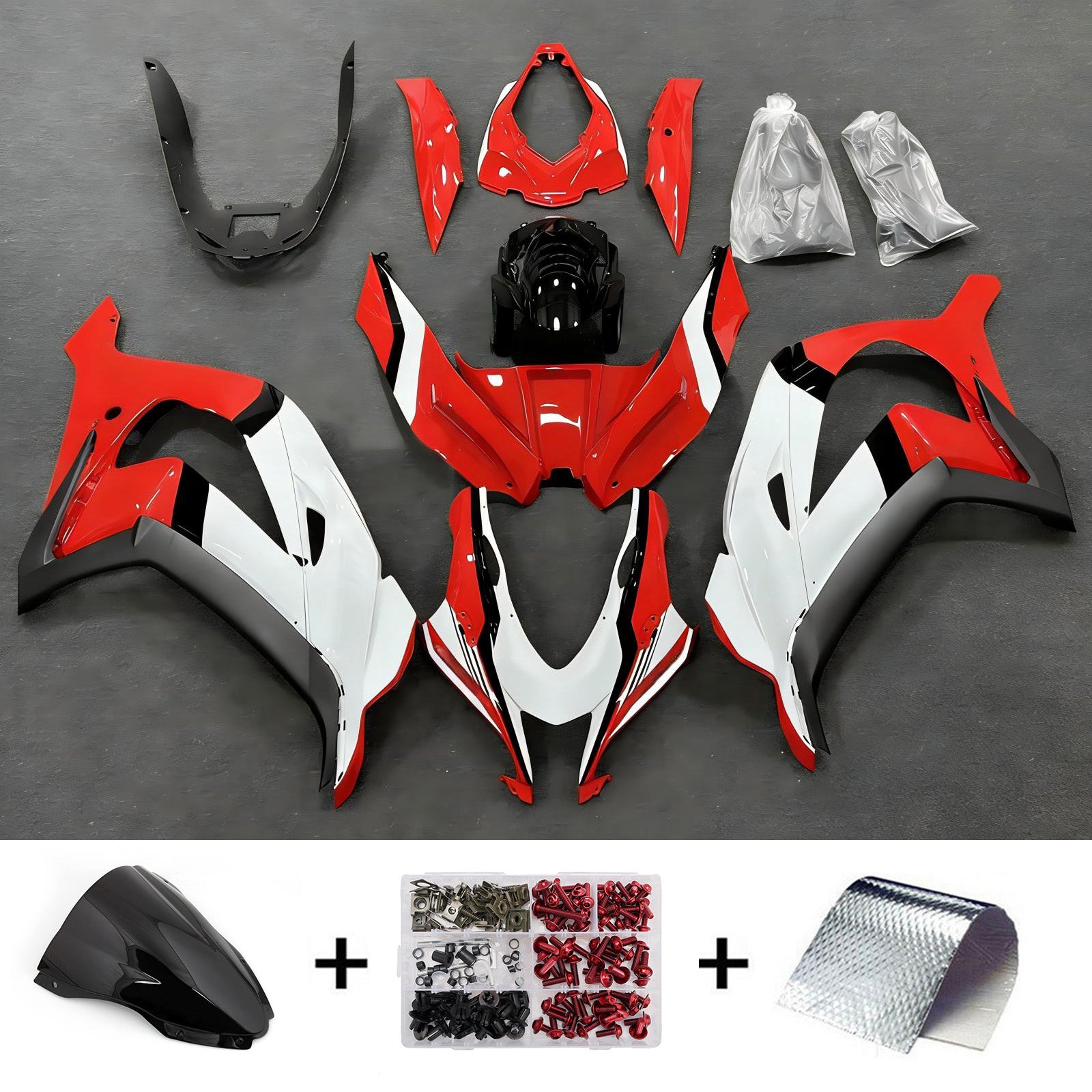 Amotopart 2016-2020 Kawasaki ZX10R Red White Black Fairing Kit