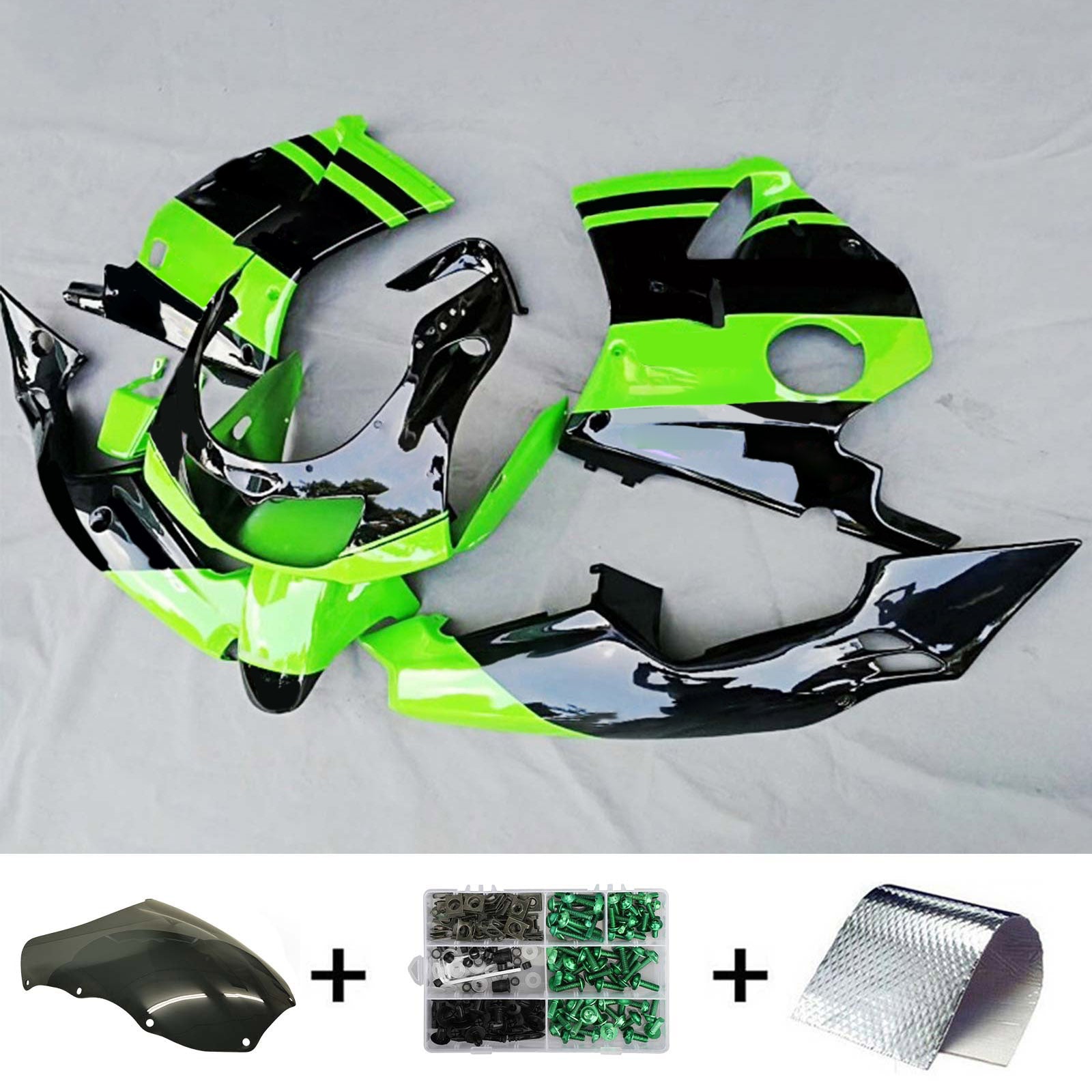 Amotopart 1992-1996 ZXR400 Kawasaki Green&Black Fairing Kit
