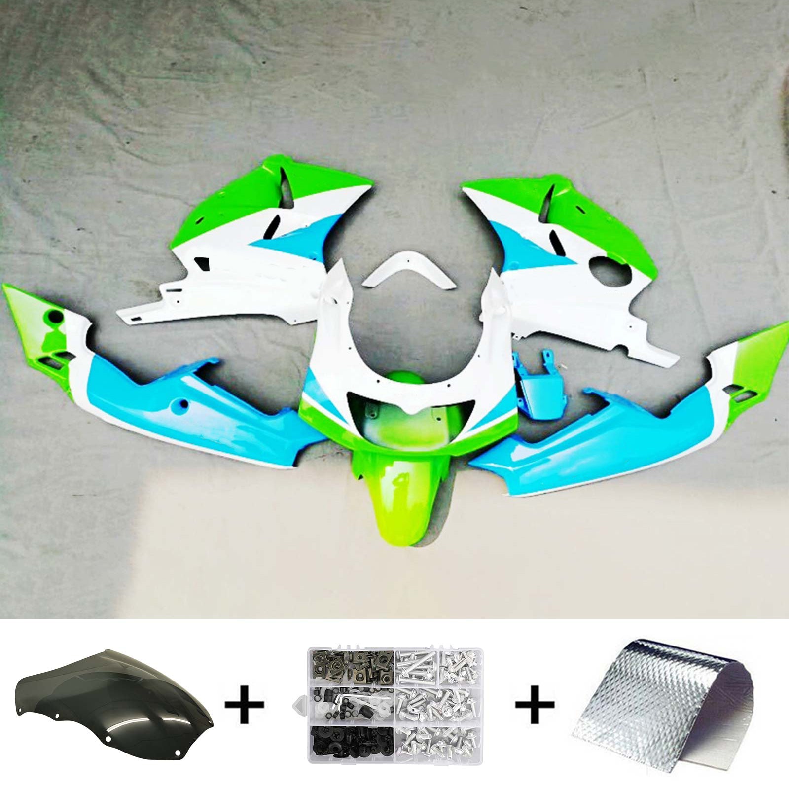 Amotopart 1992-1996 ZXR400 Kawasaki Green&Light Blue Fairing Kit