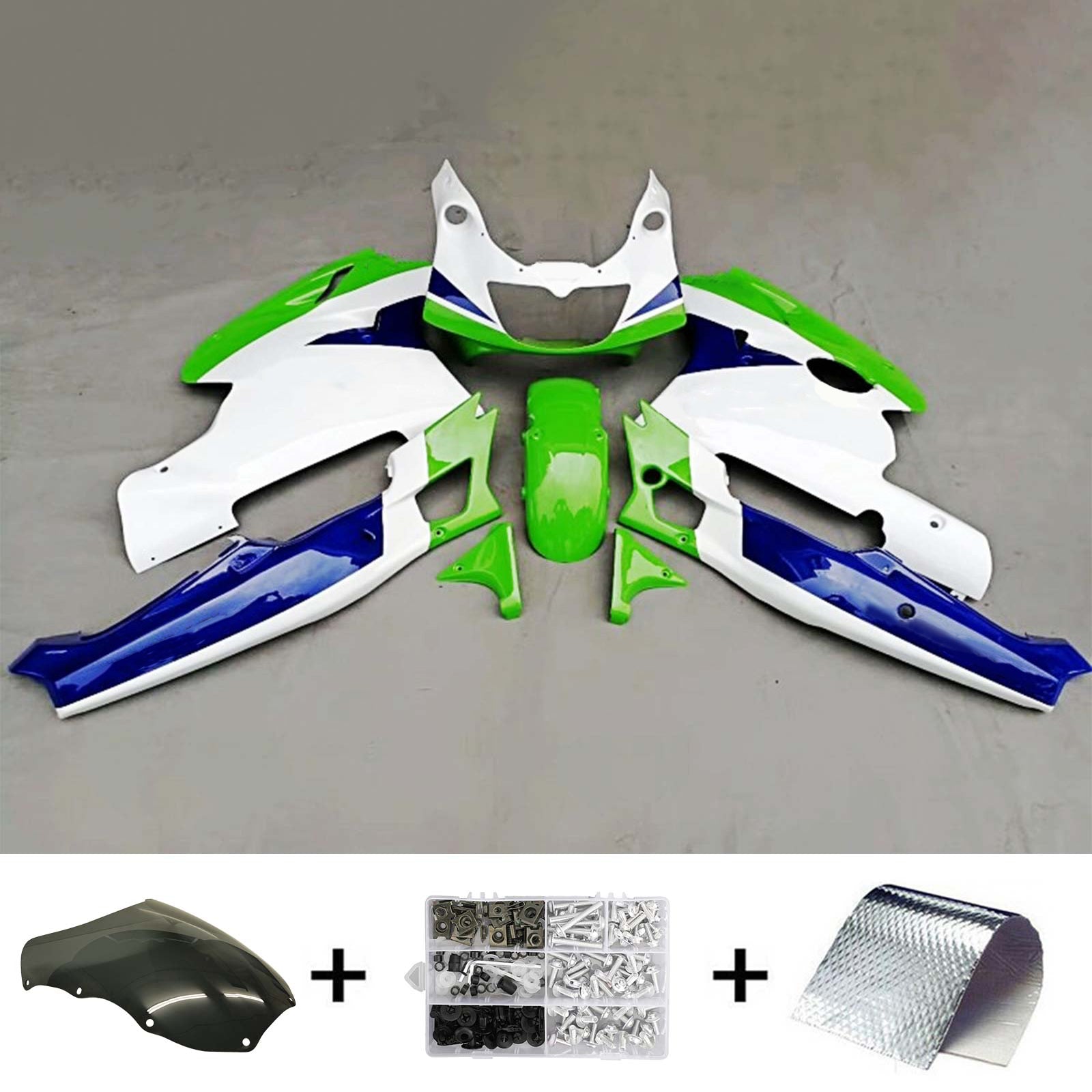 Amotopart 1992-1996 ZXR400 Kawasaki Green&Blue Fairing Kit