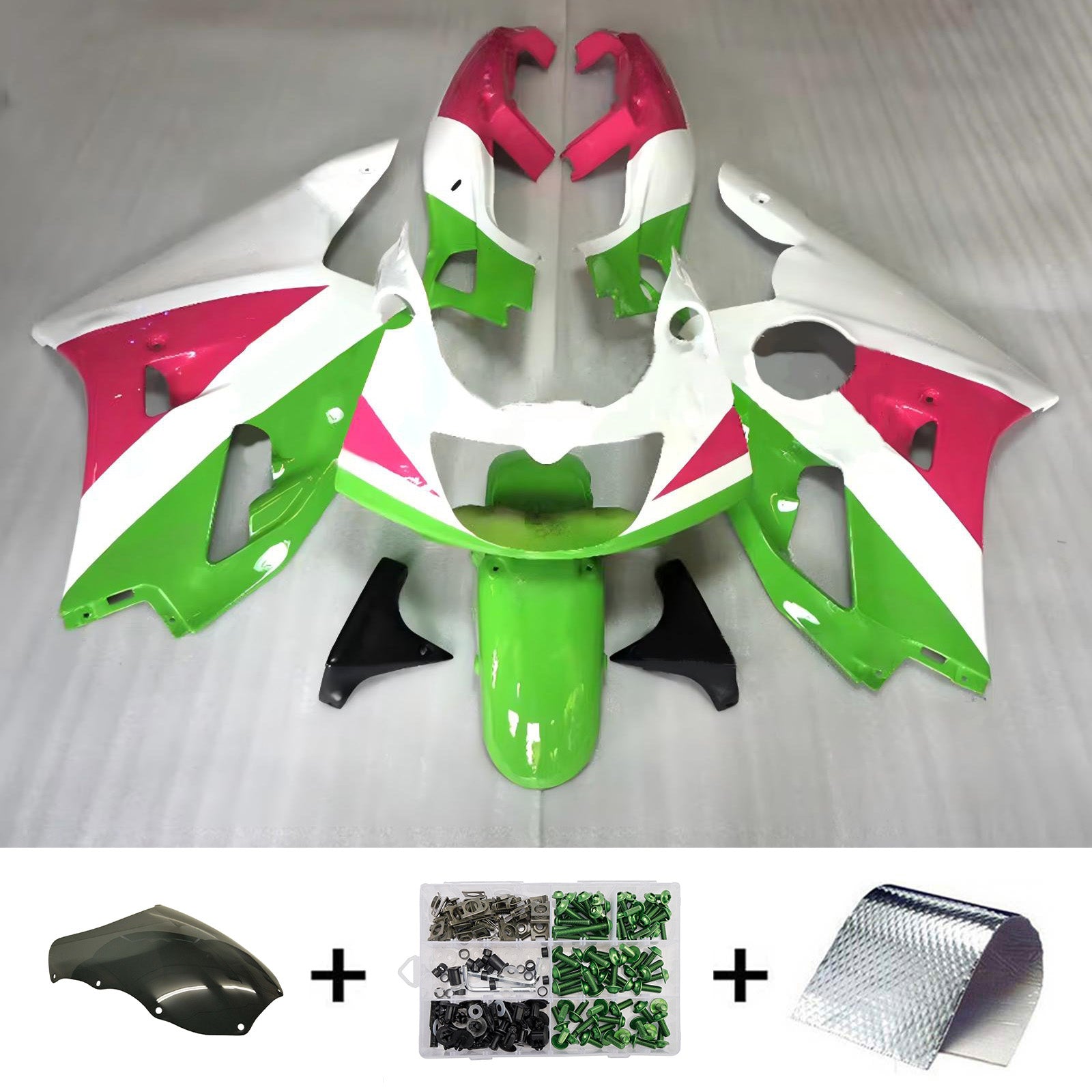Amotopart 1992-1996 Kawasaki ZXR400 Green White Pink Fairing Kit