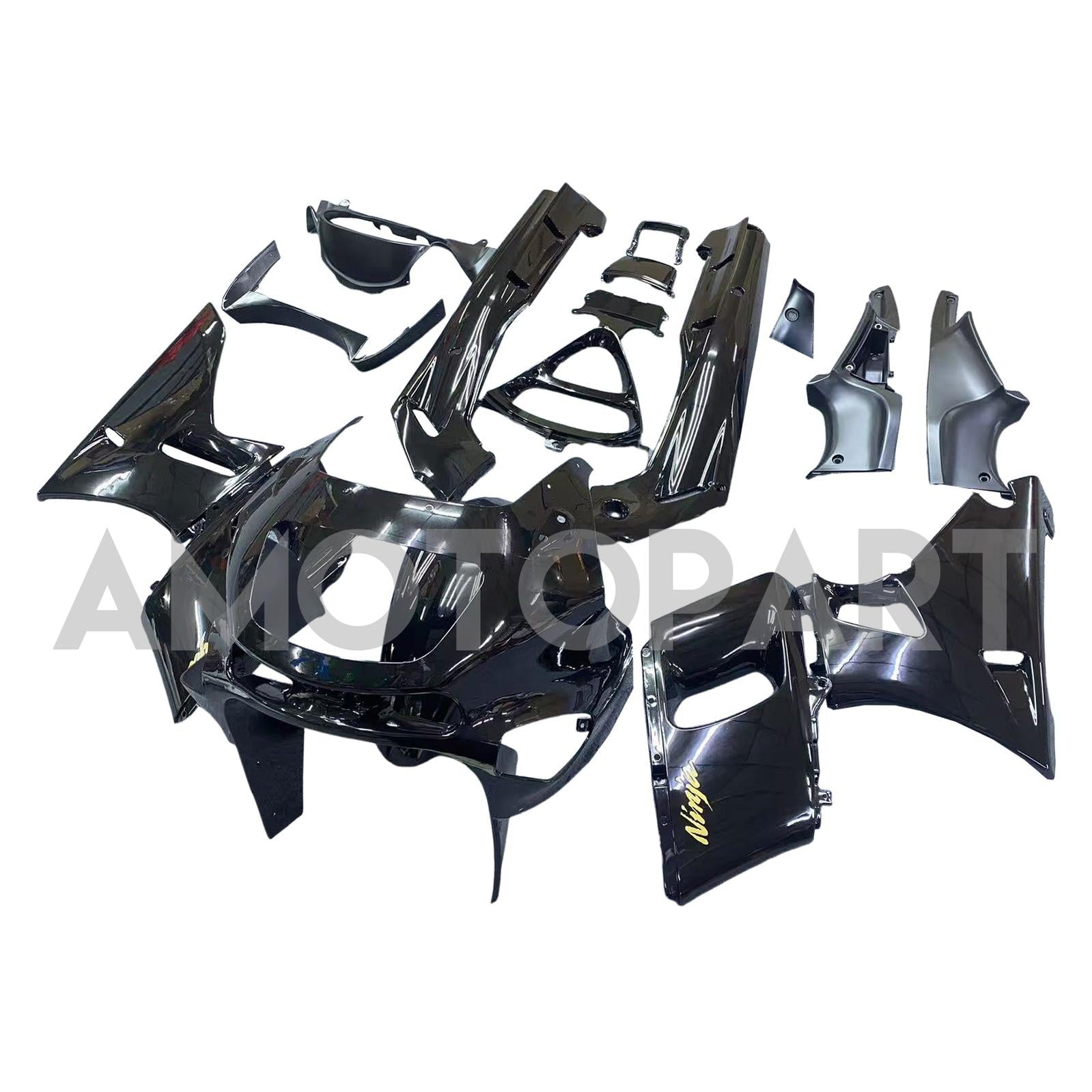AMOTOPART ZZR400 1993-2007 ZZR600 1998-2003 Kawasaki Gloss Black with Logo Fairing Kit