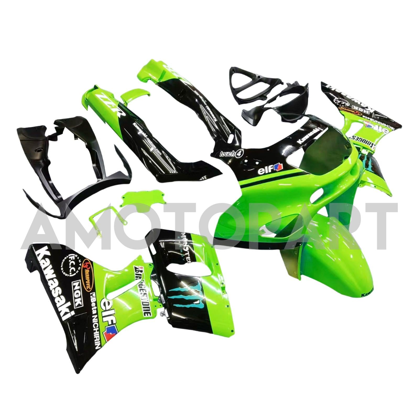 Amotopart ZZR400 1993-2007 ZZR600 1998-2003 Kawasaki Green&Black Style2 Fairing Kit