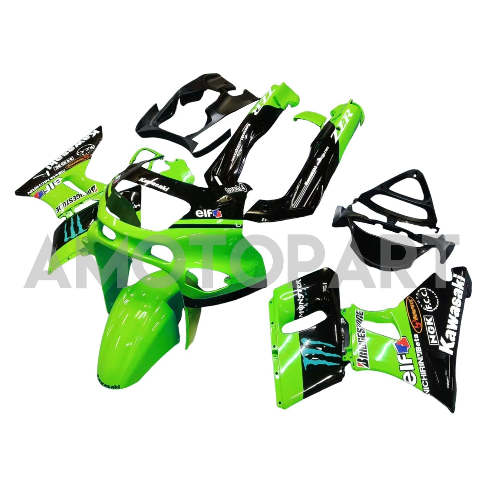 Amotopart ZZR400 1993-2007 ZZR600 1998-2003 Kawasaki Green&Black Style2 Fairing Kit