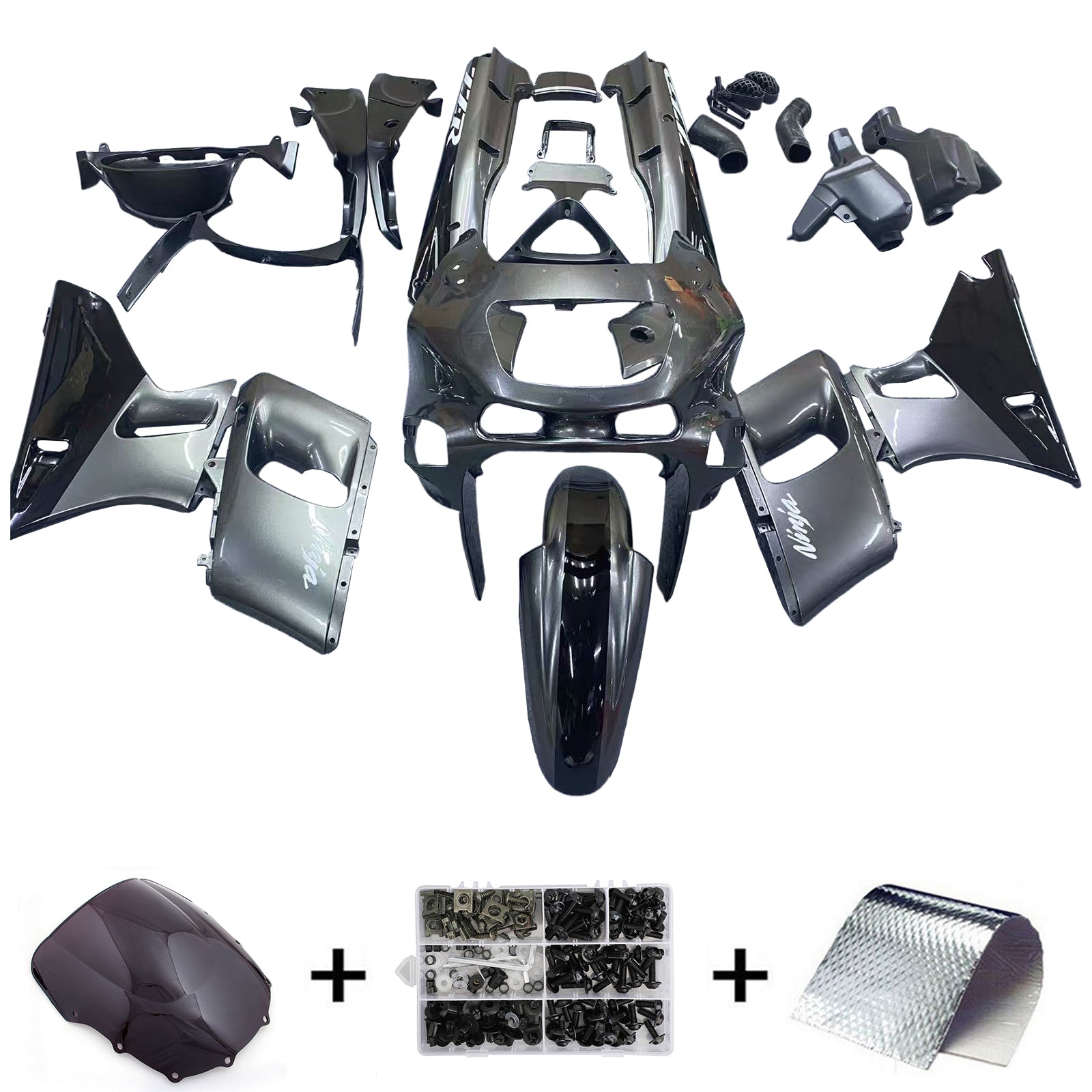 Amotopart ZZR400 1993-2007 ZZR600 1998-2003 Kawasaki Gloss Grey Fairing Kit