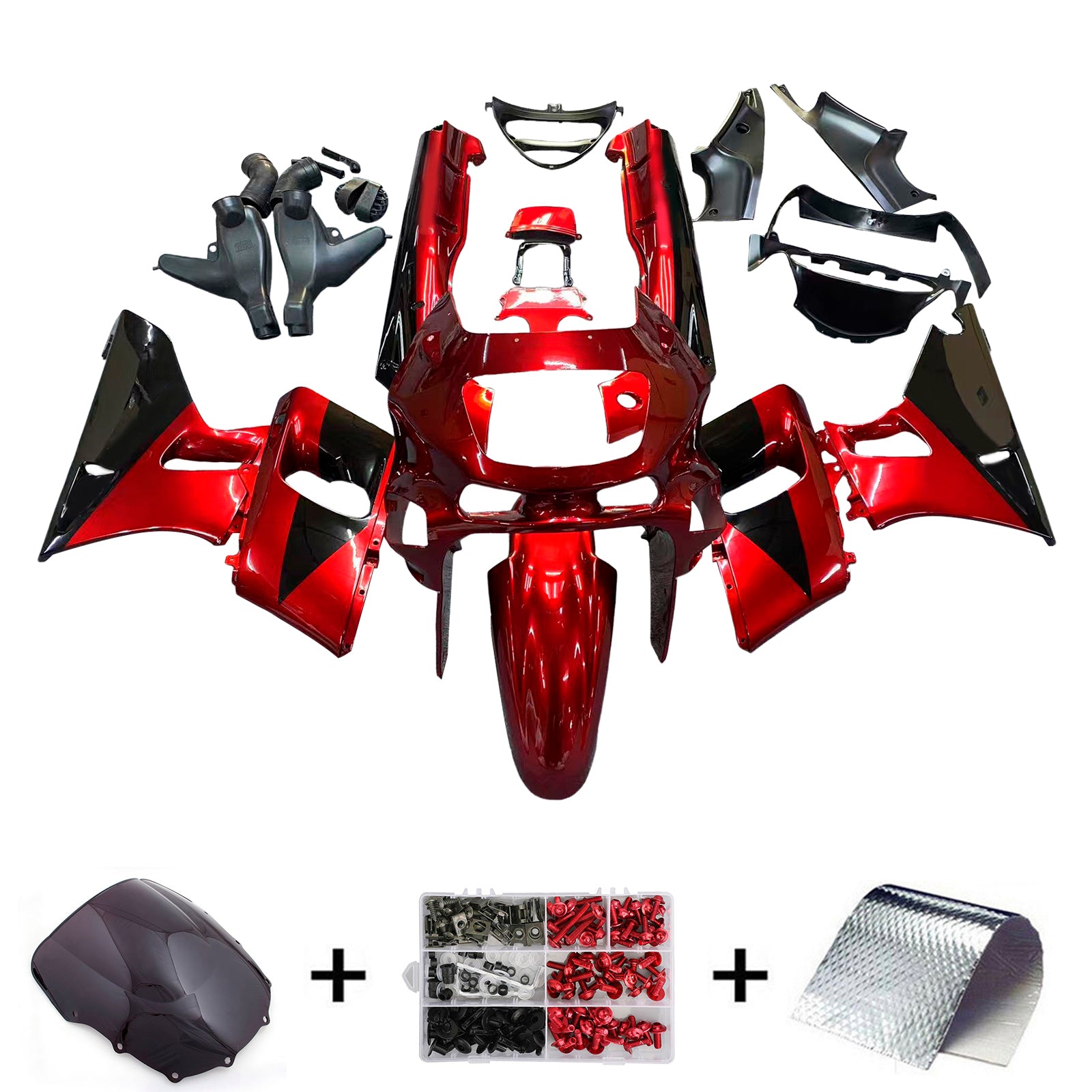 Amotopart ZZR400 1993-2007 ZZR600 1998-2003 Kawasaki Red & Black Fairing Kit