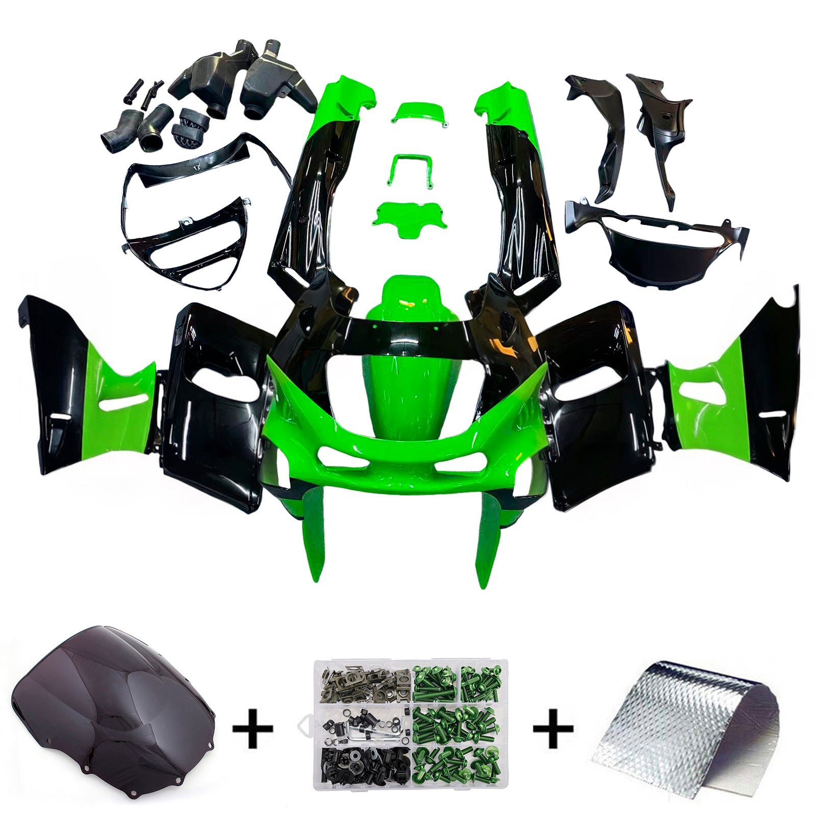 Amotopart Kawasaki 1993-2007 ZZR400 & 1998-2003 ZZR600 Green Black Fairing Kit