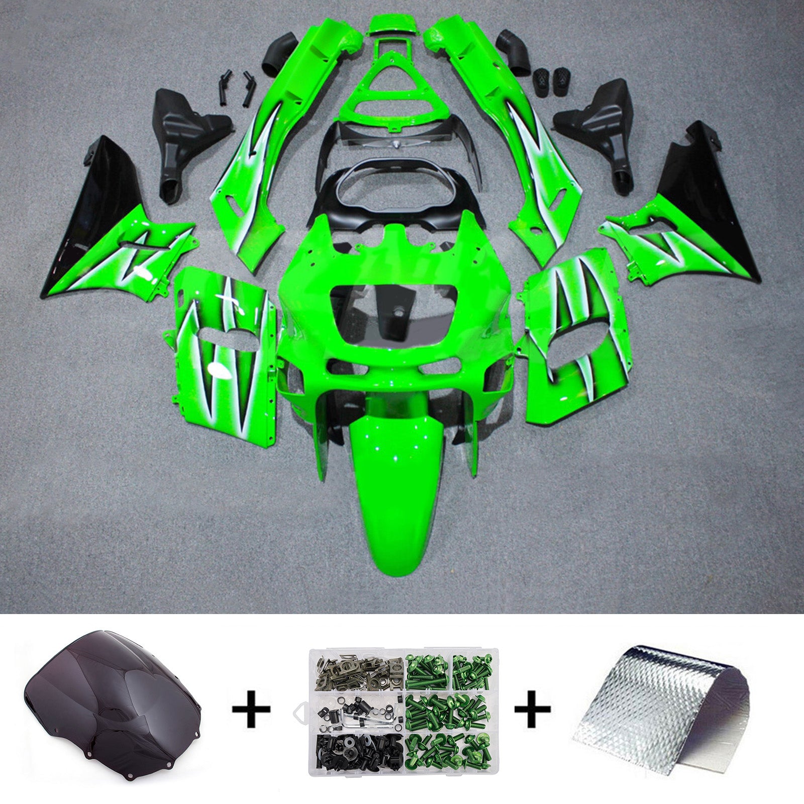 Amotopart Kawasaki 1993-2007 ZZR400 1998-2003 ZZR600 Green Black Fairing Kit