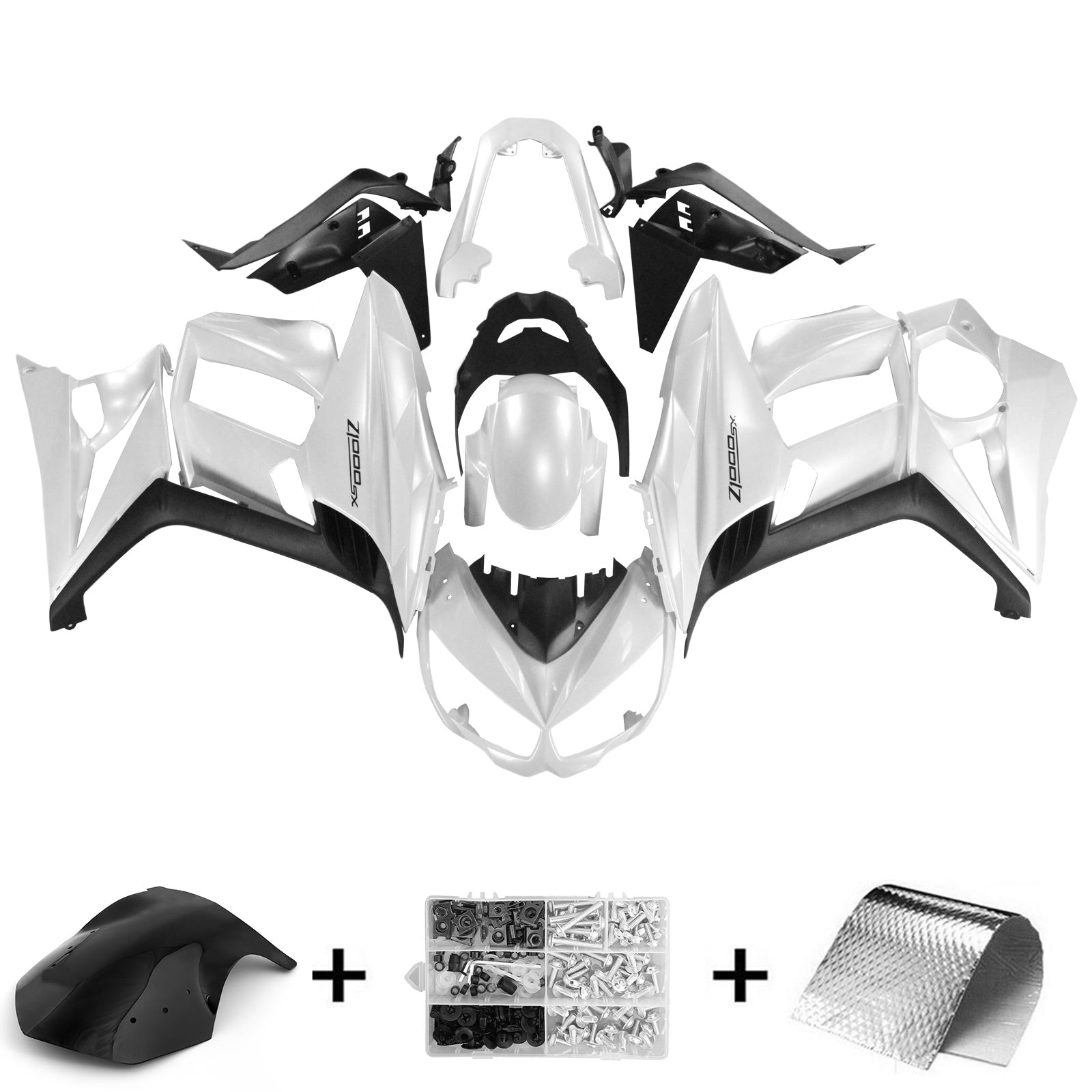 Amotopart Kawasaki Z1000SX 2010-2015 White Fairing Zestaw