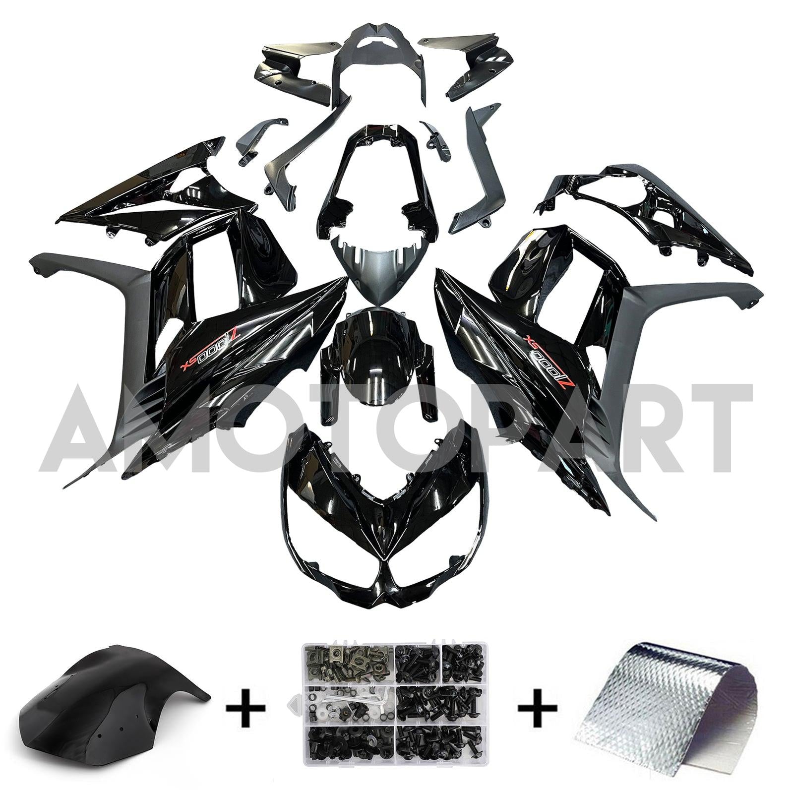 Amotopart 2010-2015 Z1000SX Kawasaki Gloss Black Fairing Kit