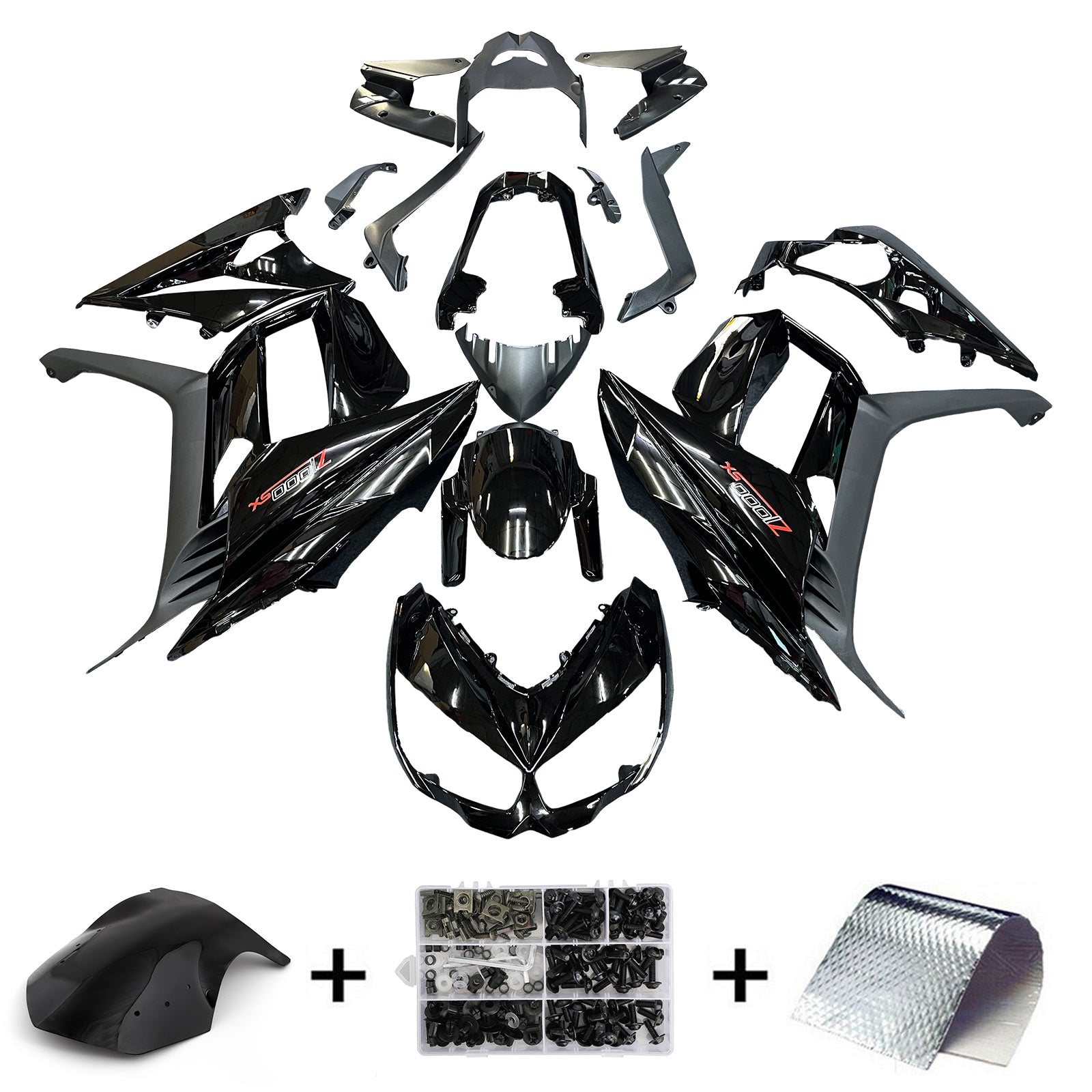 Amotopart 2010-2015 Z1000sx Kawasaki Gloss Black Fairing Kit