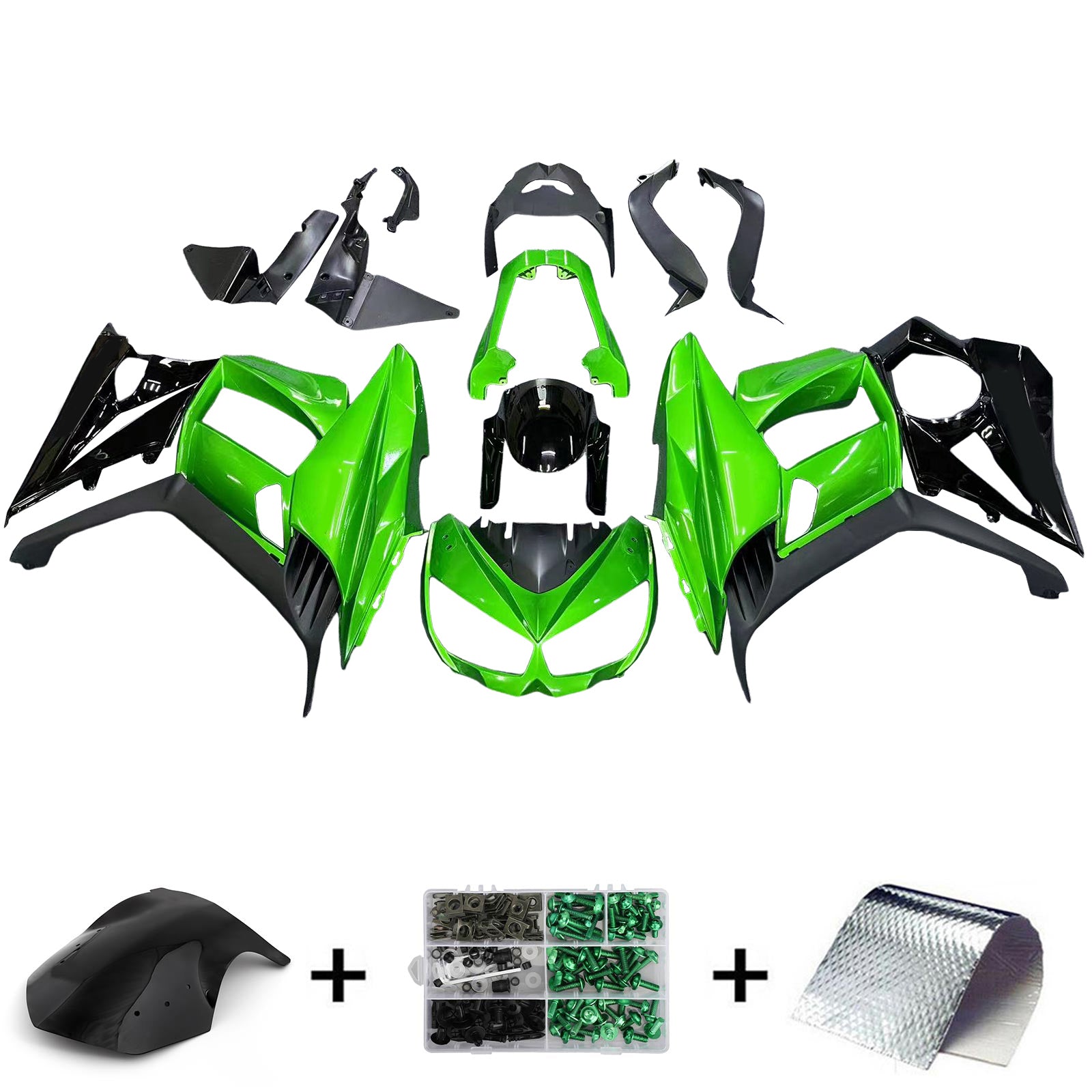 Amotopart 2010-2015 Z1000SX Kawasaki Green & Black Fairing Kit
