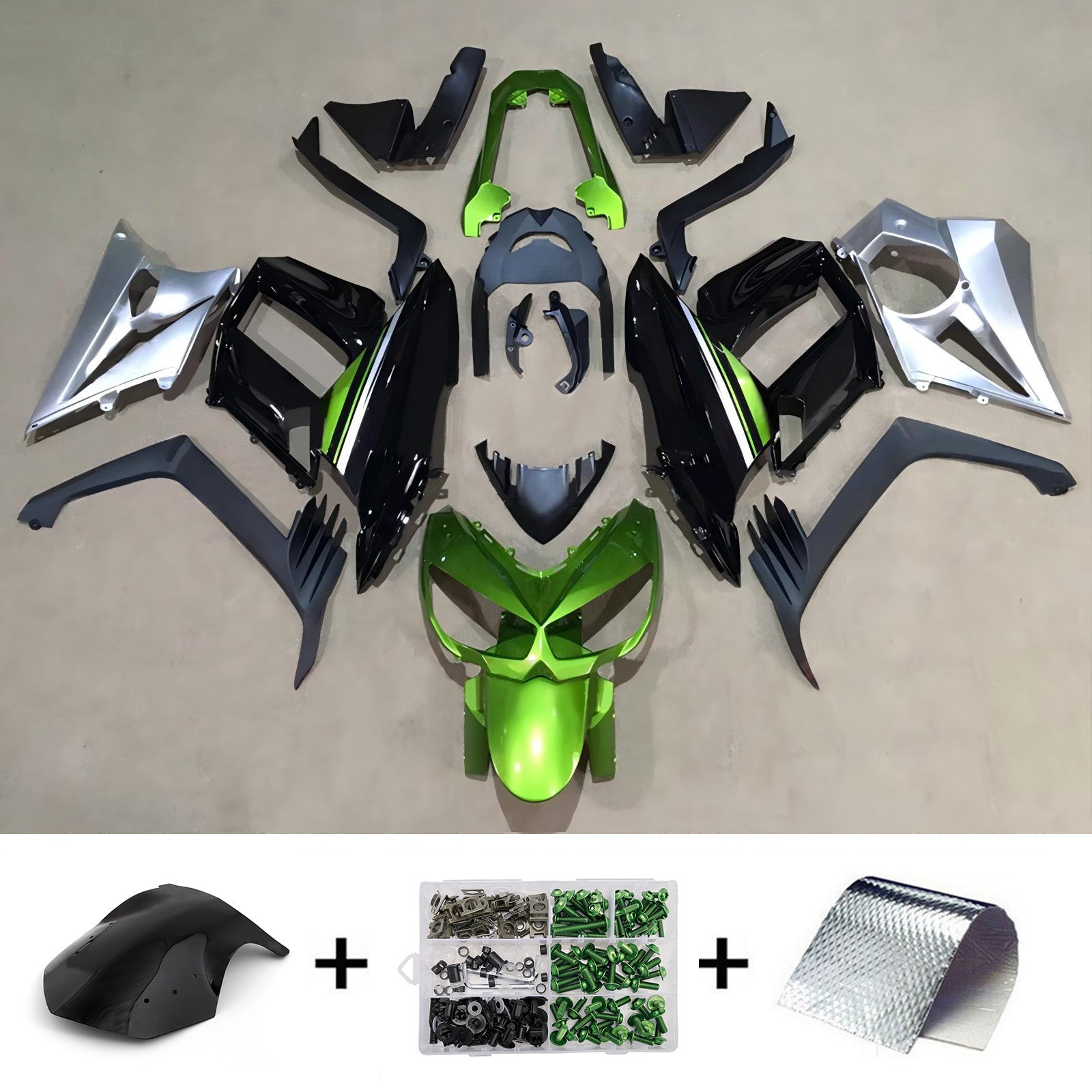 Amotopart 2010-2015 Kawasaki Z1000SX Black Green Silver Fairing Kit