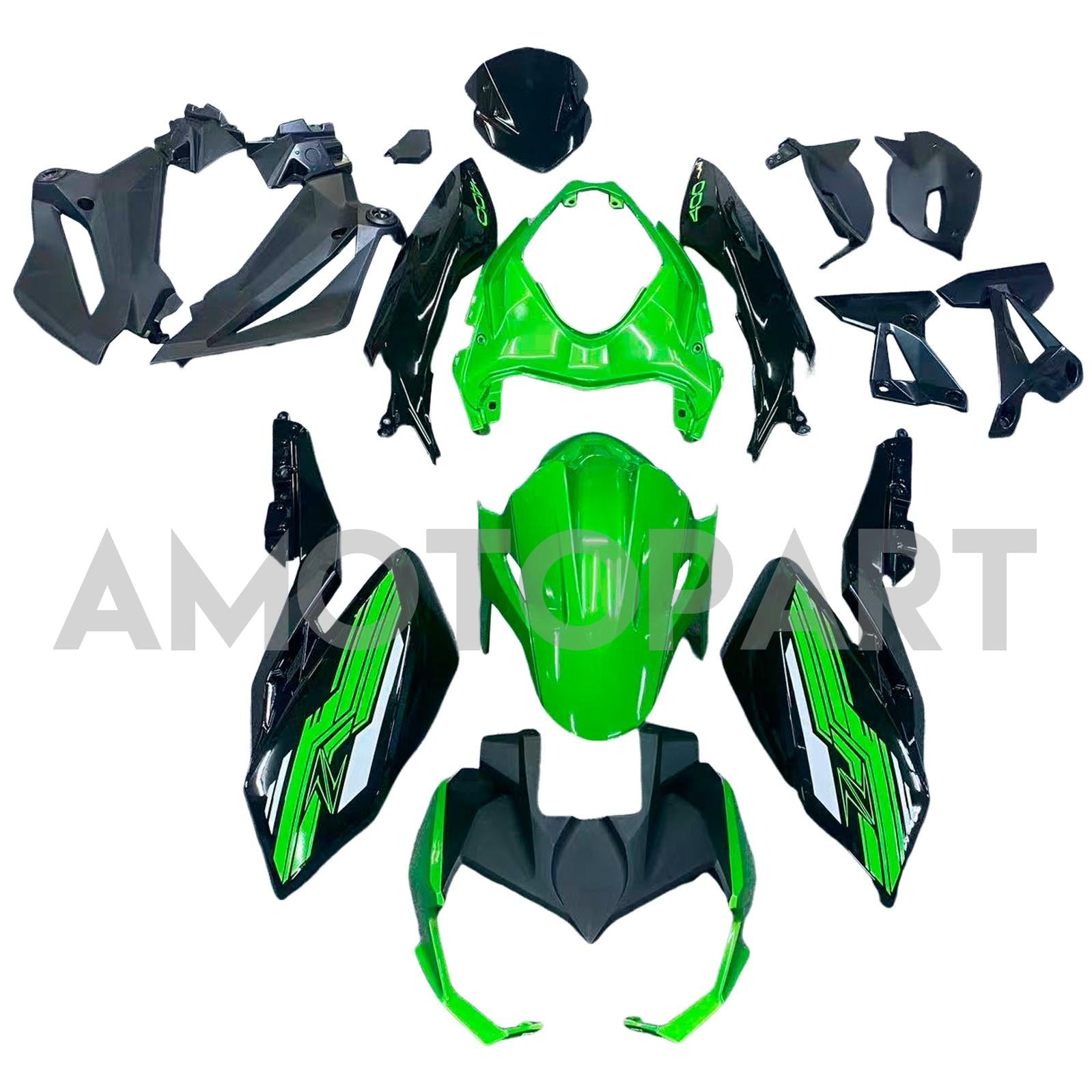 Amotopart 2018-2024 Z400 Kawasaki Green Black Style1 Verkleidungskit