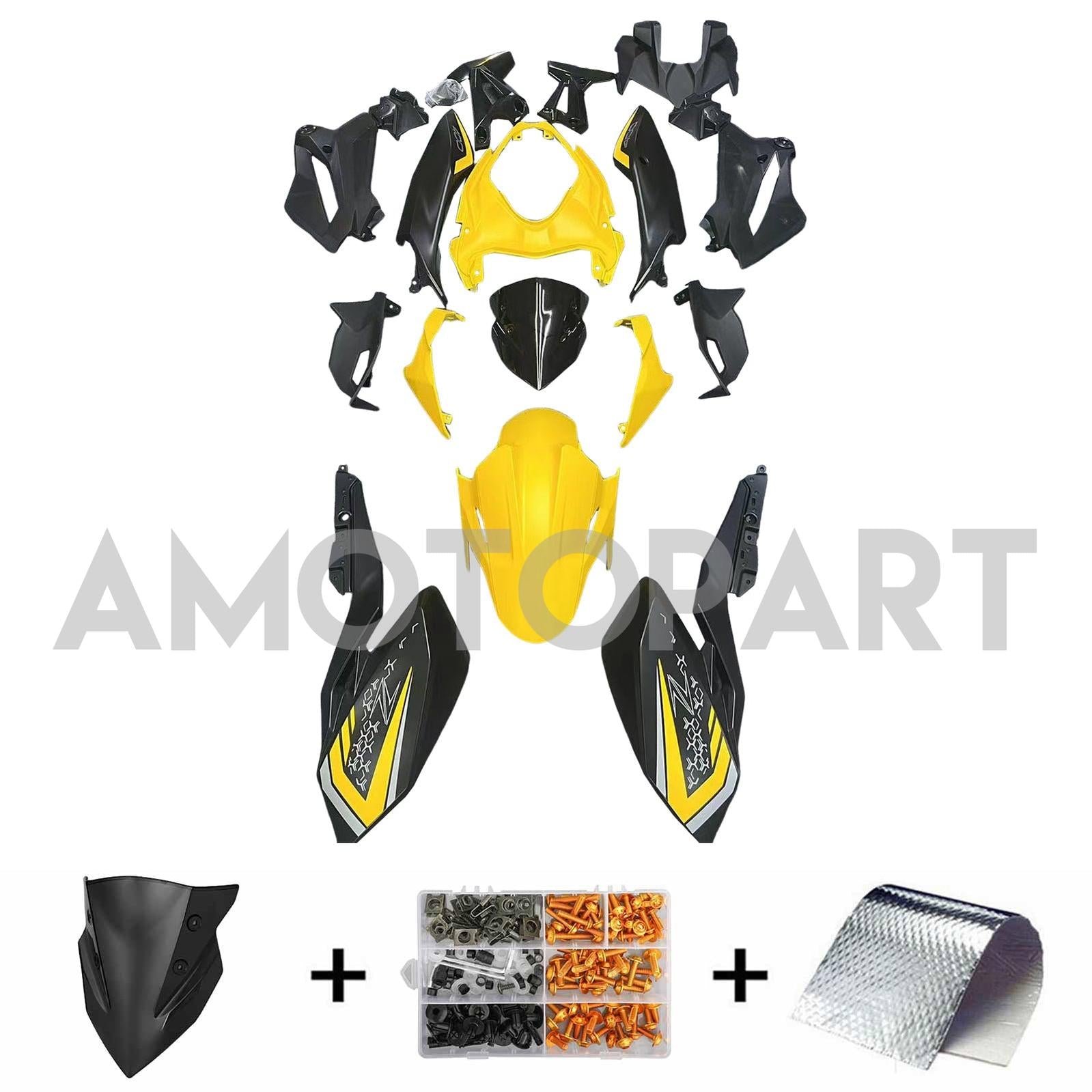Amotopart 2018-2024 Z400 Kawasaki Black Yellow Style2 Verkleidungskit