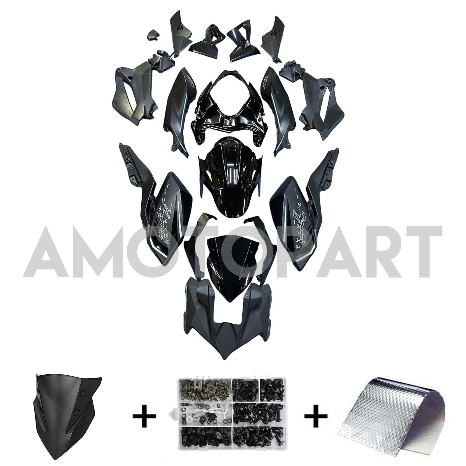 Amotopart 2018-2024 Z400 Kawasaki Matte Gloss Black Fairing Kit
