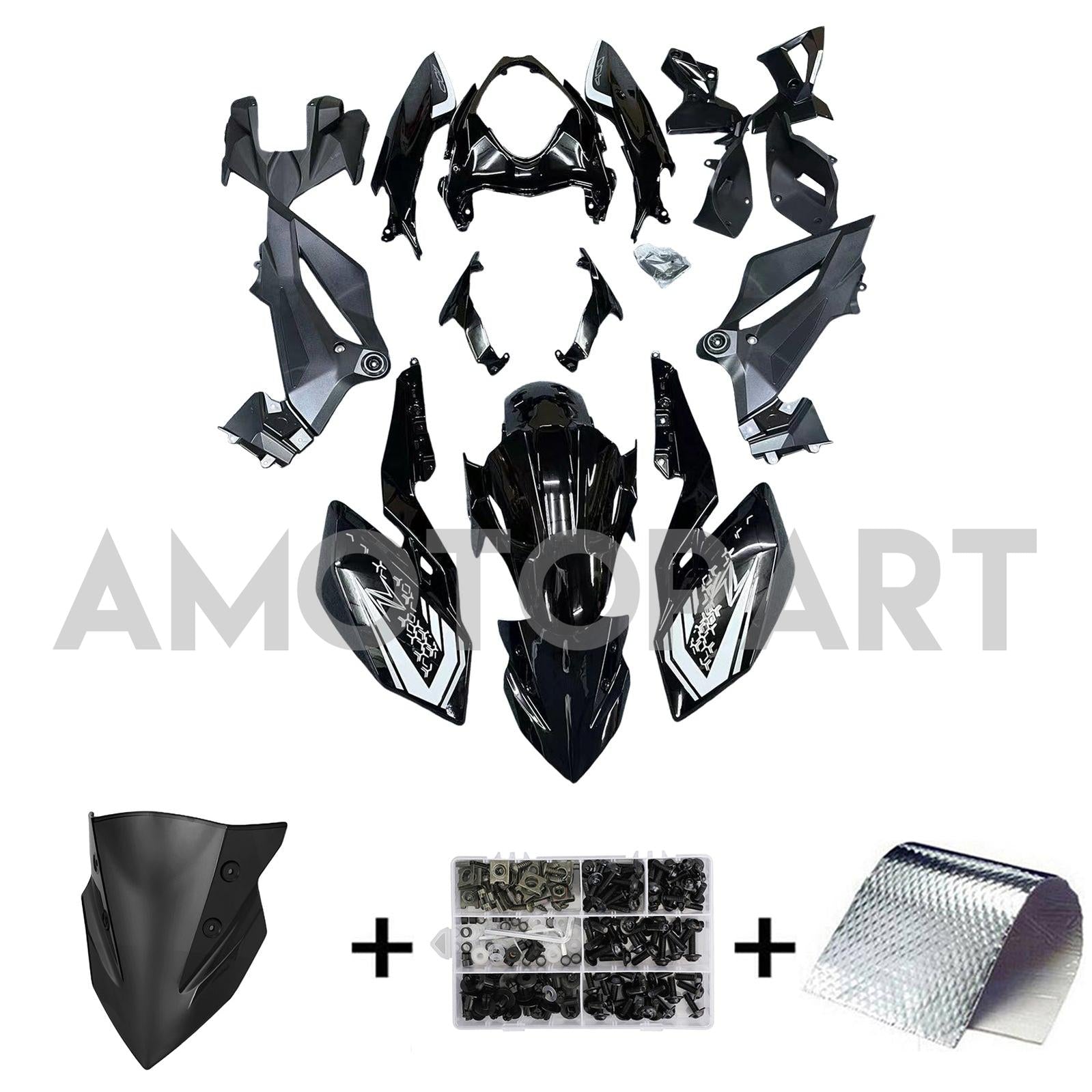 Amotopart 2018-2024 Kawasaki Z400 Black Fairing Kit