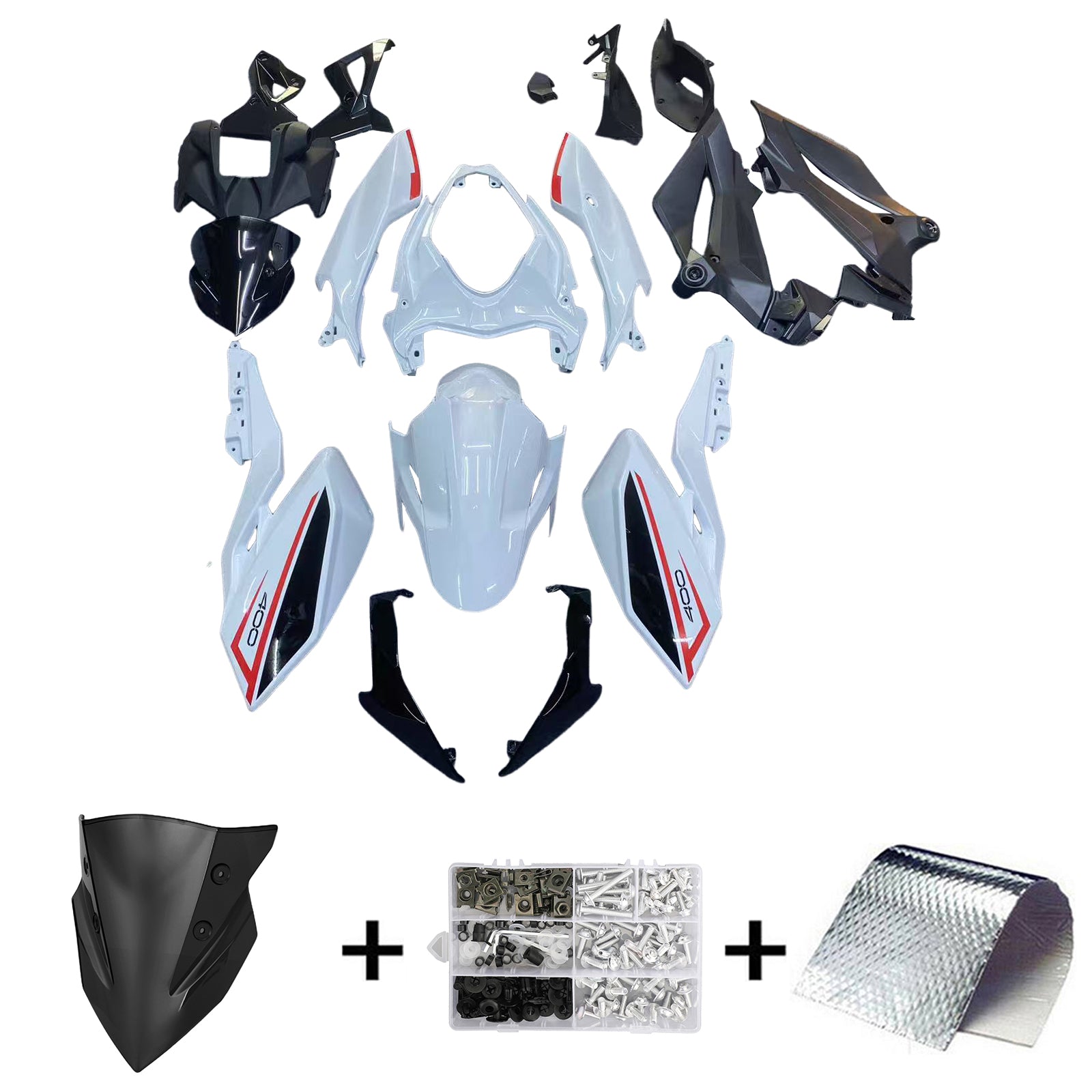 Amotopart 2018-2024 Kawasaki Z400 Black White Red Fairing Kit